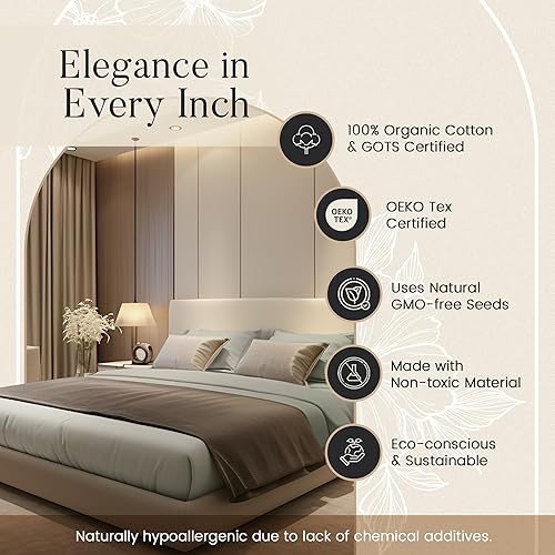 Miniatura 2 de Juego de sábanas de algodón orgánico tamaño Queen con bolsillos profundos, juego de sábanas de algodón de 300 hilos, suave y transpirable, tejido