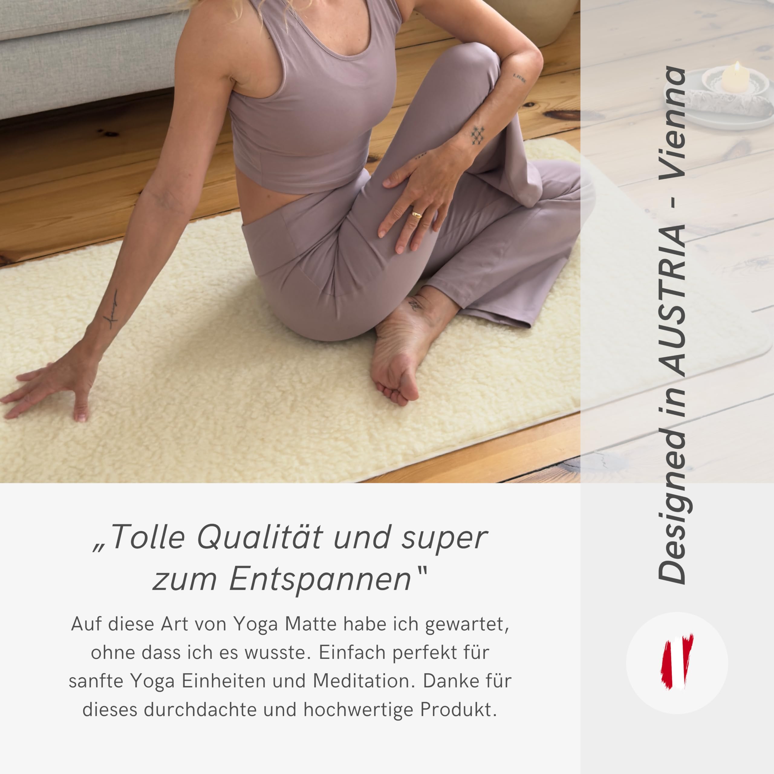 LOTUSCRAFTS Yogamatte Schurwolle WOOL, warm, 200 x 75 x 2 cm, oben Wolle, unten Naturlatex, mulesingfreie Schafwolle, perfekt für Yoga, Pilates, Meditation