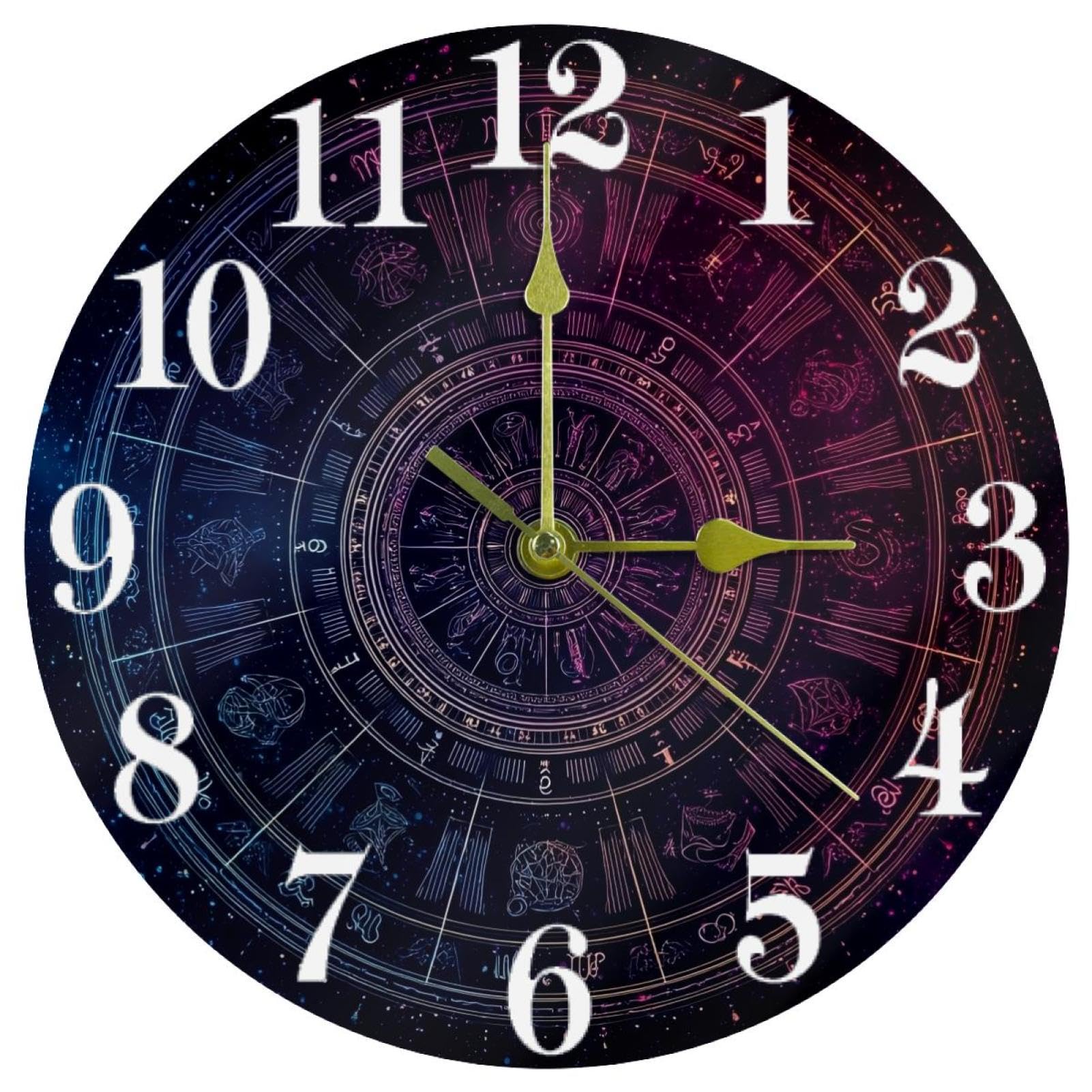 Horloge murale ronde à quartz étoilée silencieuse pour salon et bureau