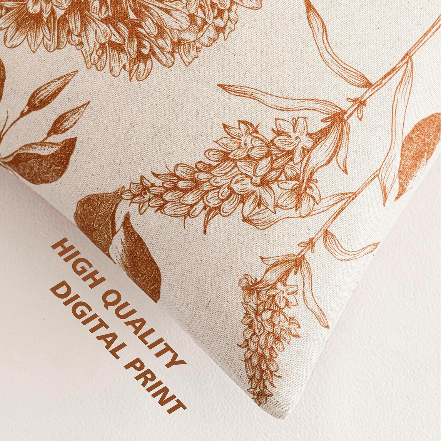 Autumn Orange Linen Floral Pillow Covers 22×22 Inch Farmhouse Boho Home Decor