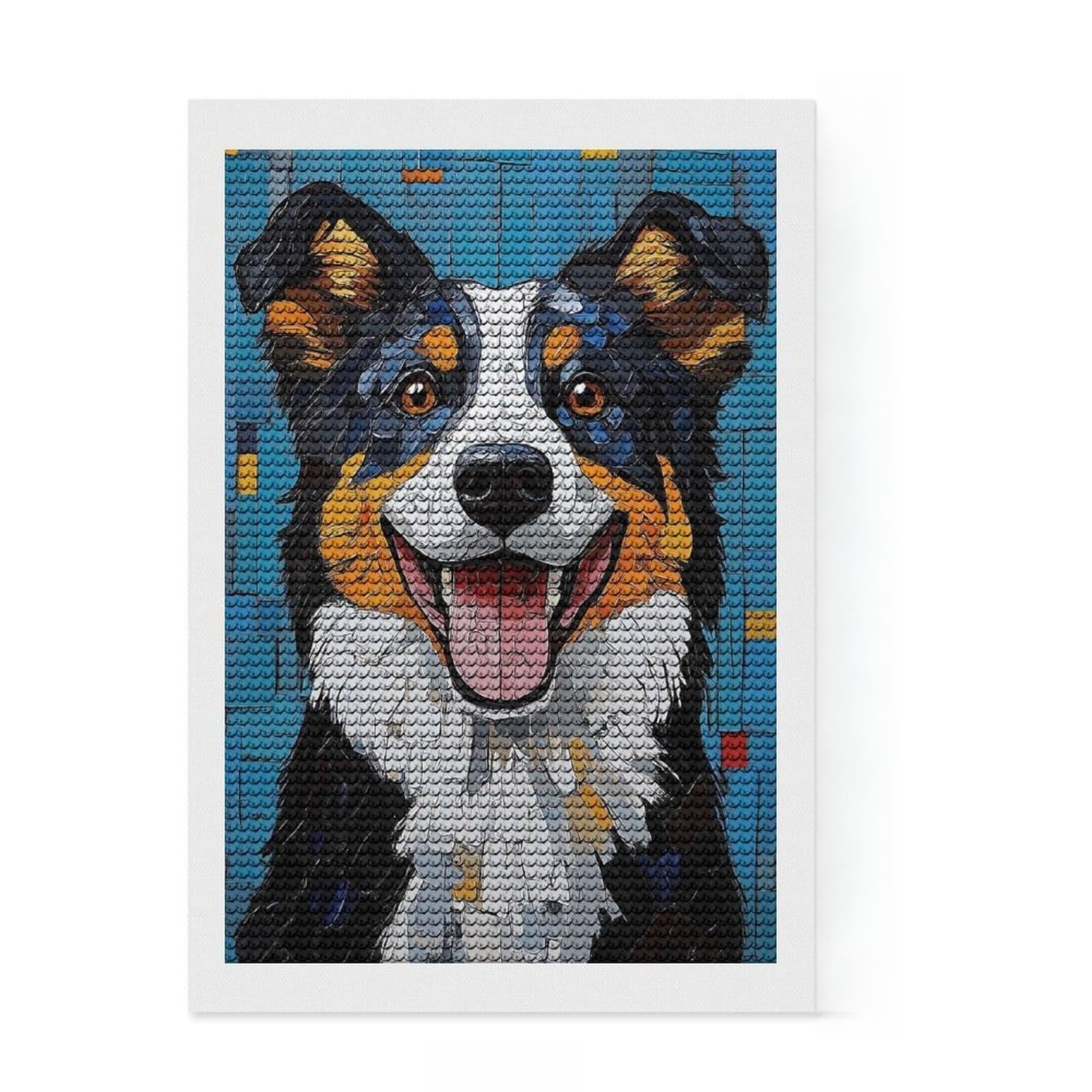 Junmoney Smiling Dog Painting Round Drill Diamond Painting 8"x12", Gift Idea, for Teens, Fun Craft Experience, Aesthetic Room Decor