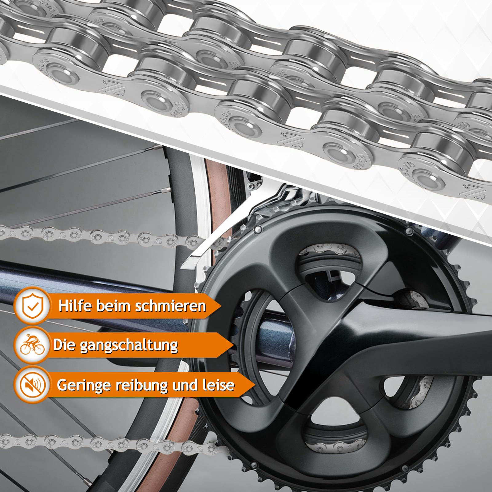 Catena per bicicletta, 10 velocità, 1/2 x 11/128 pollici, 116 maglie per bici da corsa/mountain bike/MTB, compatibile con SHIMANO/SRAM/KMC, argento