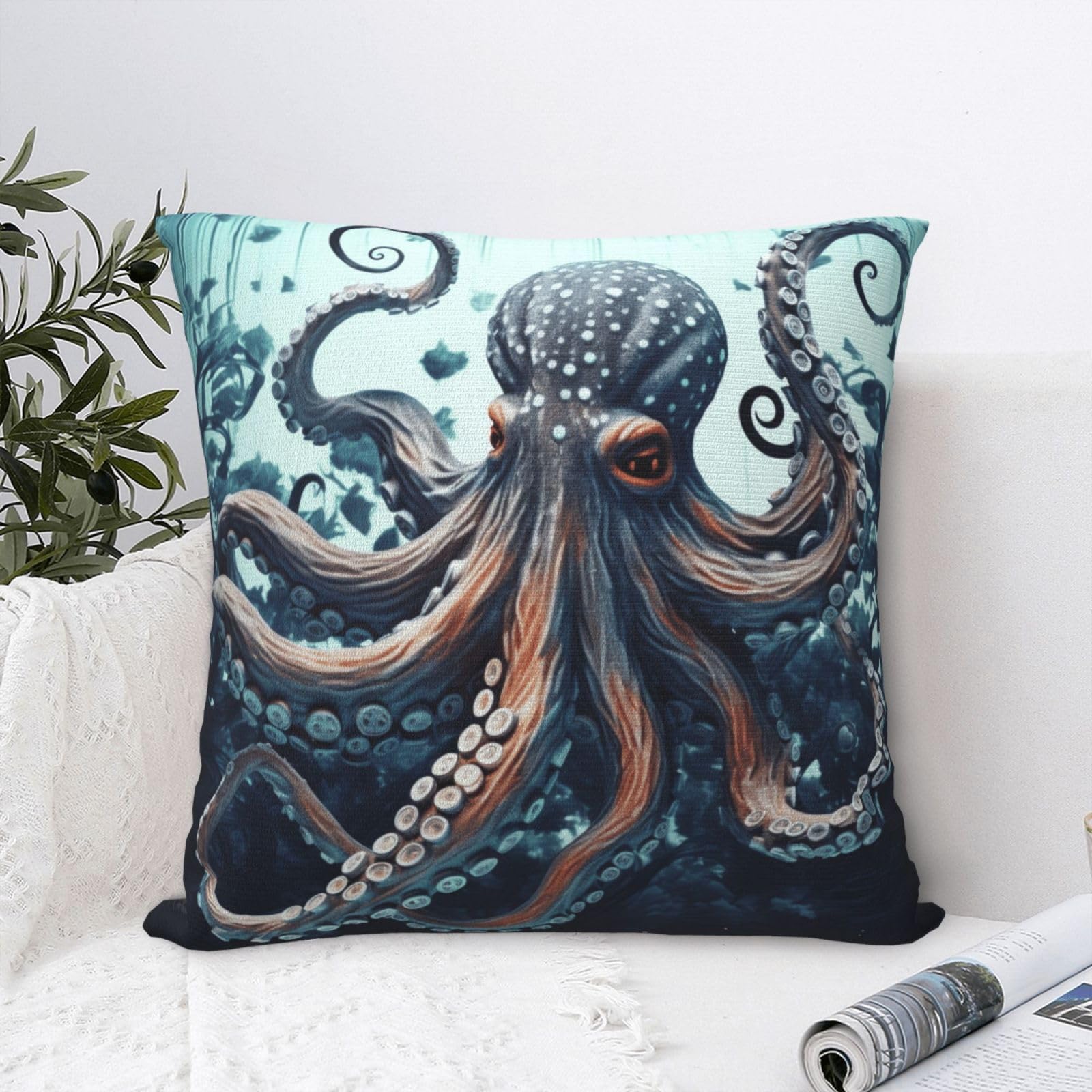 FodPand Luxury Velvet Throw Pillow Covers 18"x18" Super Soft Decorative Pillow Cases - Cool Octopus Pillowcases Modern Lumbar Cushion Cases for Couch Sofa Bed Pillow Shams