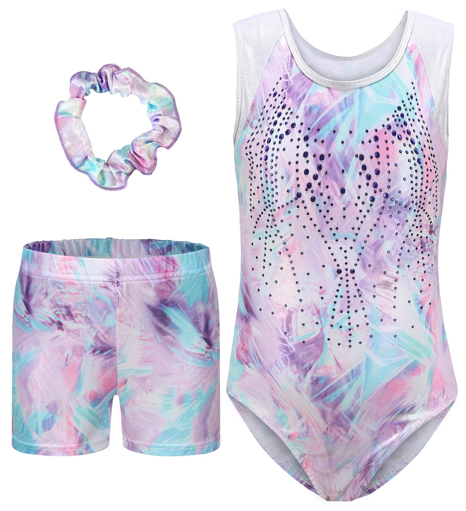 Gymnastics Leotards for Girls Dance Unitard Shiny Diamond Ballet Dance Outfit with Shorts