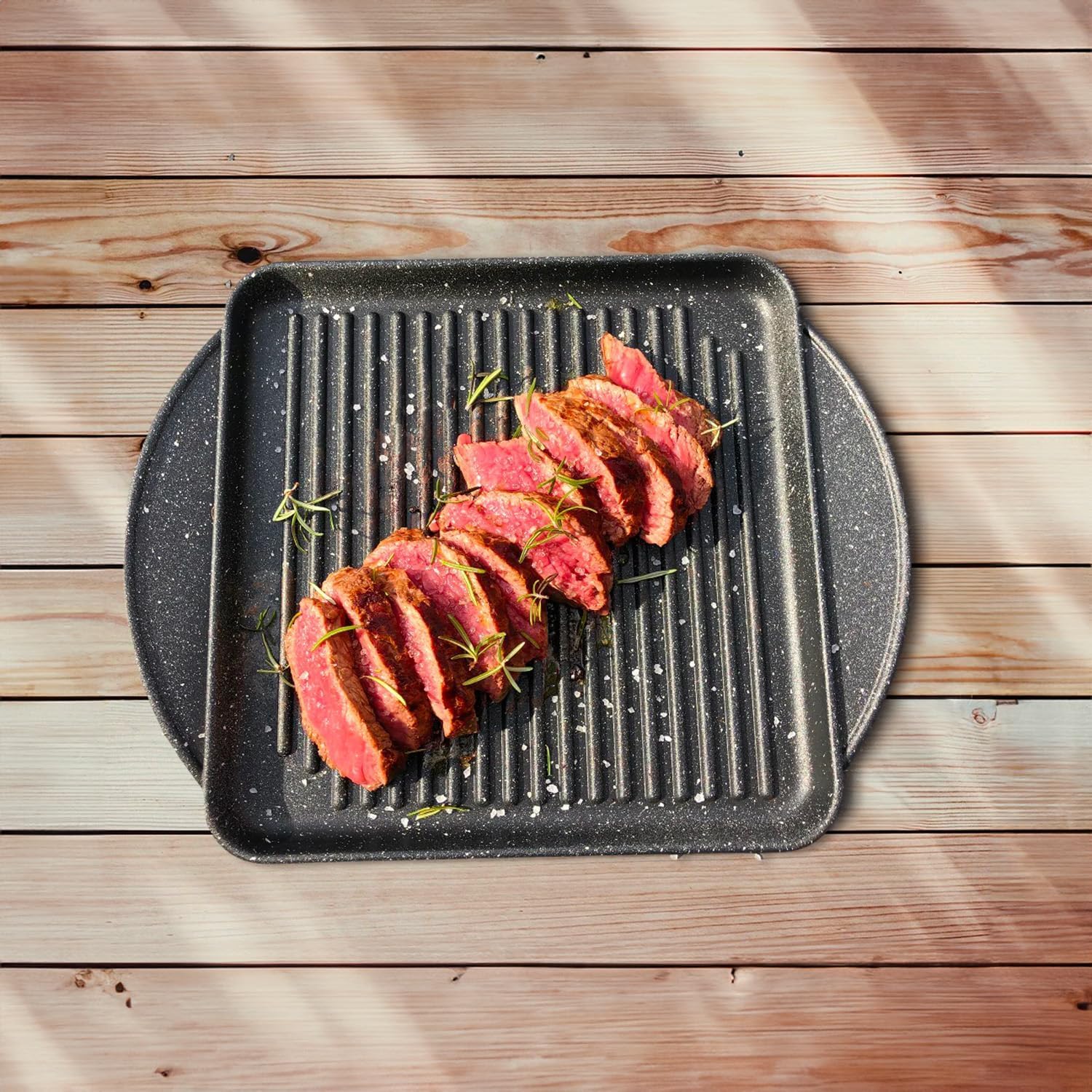 Avilia Bistecchiera Antiaderente per Induzione in Alluminio - Plancia Grill Rettangolare 37x28cm per Verdure, Bistecche e Pesce, Cottura Salutare e Uniforme