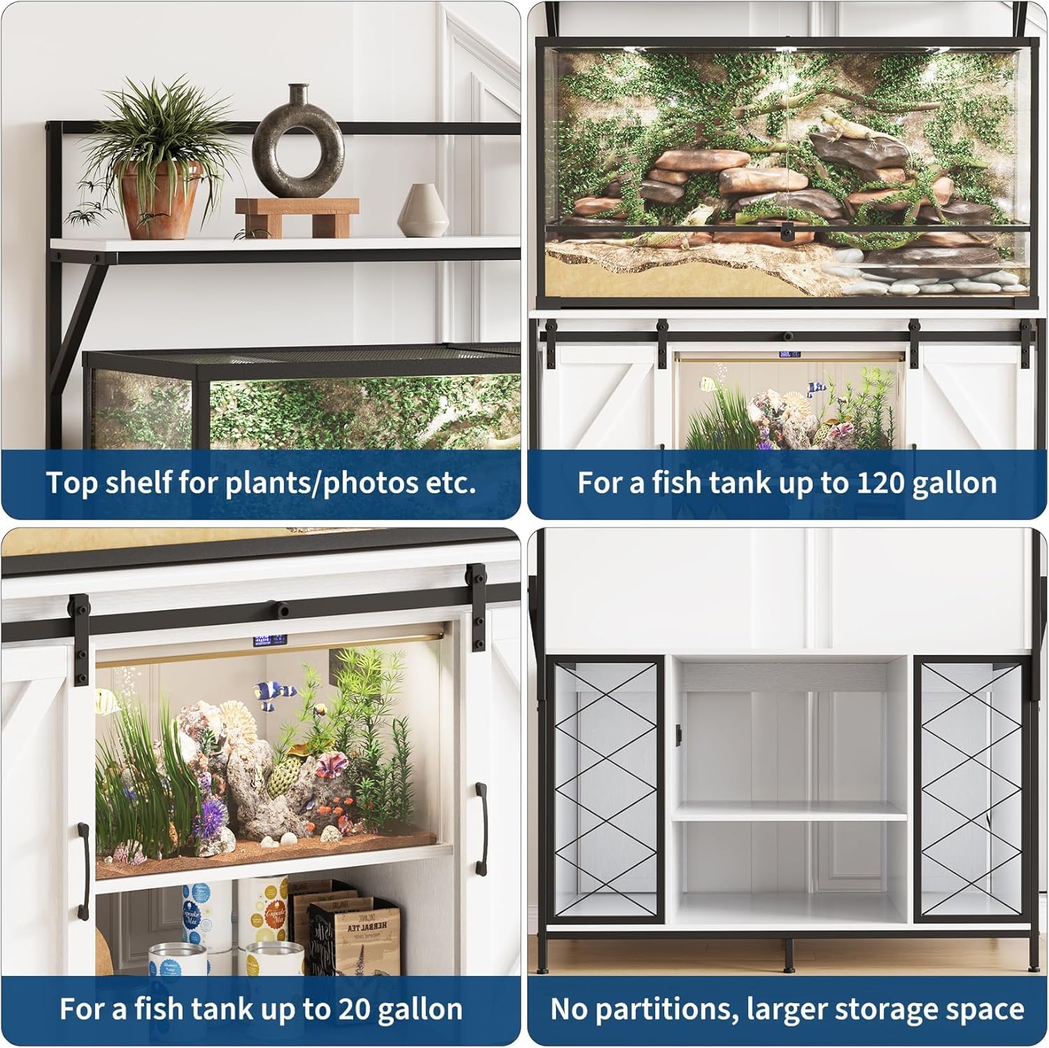 120 Gallon Fish Tank Stand with Power Outlet, Aquarium Stand with 48" x 24" Tabletop & Power Outlet Ample Storage for Filter and Fish Tanks Accessories, Reptile Tank Stands, 1200 LBS