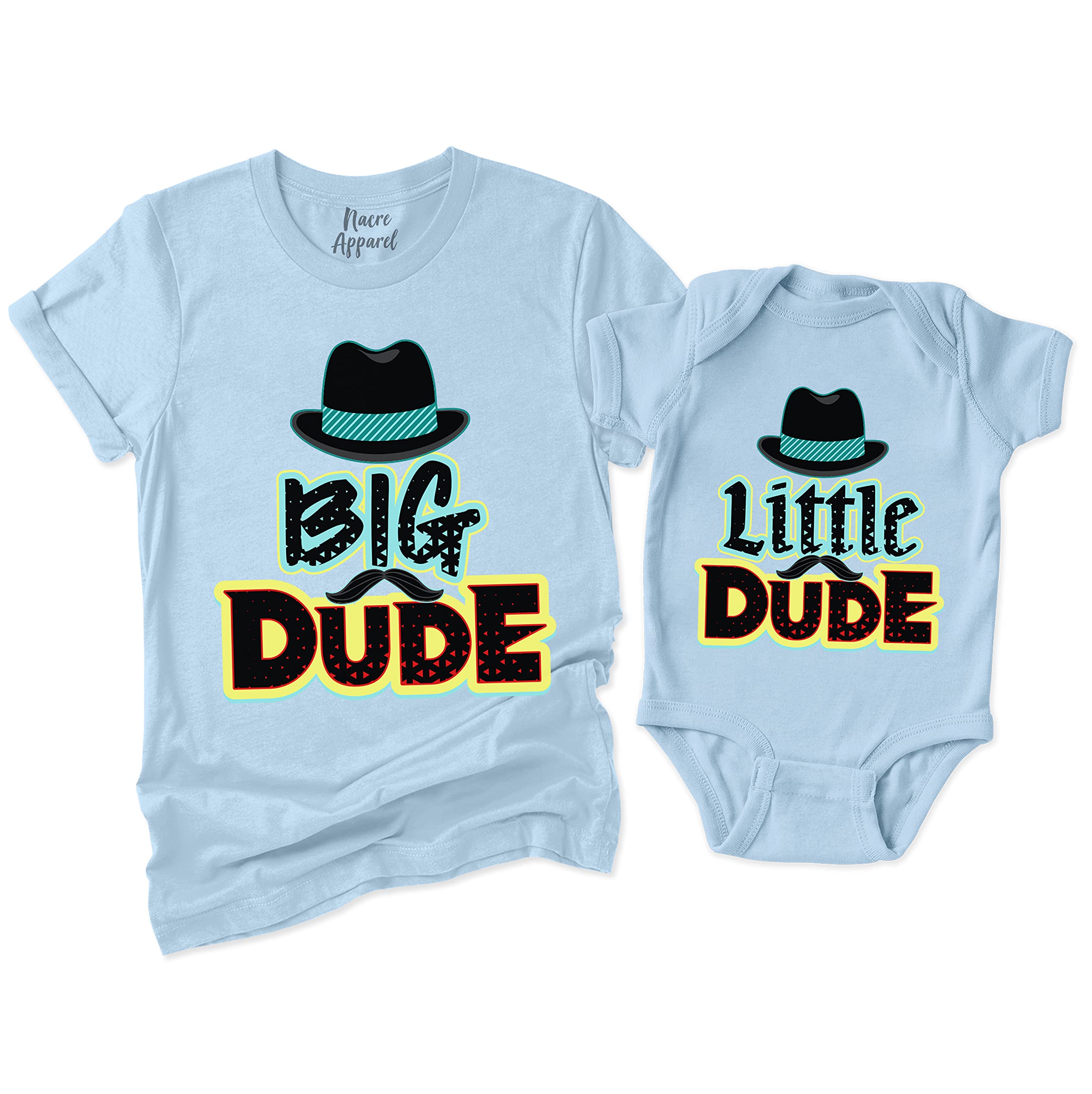 NACRE APPAREL Big Dude Little Dude Matching Dad and Me Best Friend Father's Day Baby Boy Bodysuit Light Blue
