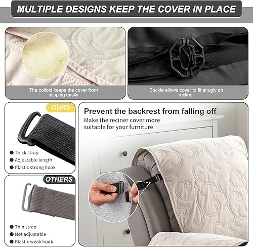 Miniatura 6 de Funda de silla reclinable 100% impermeable, fundas de silla reclinable para silla reclinable, funda de tela antideslizante para sala de estar,