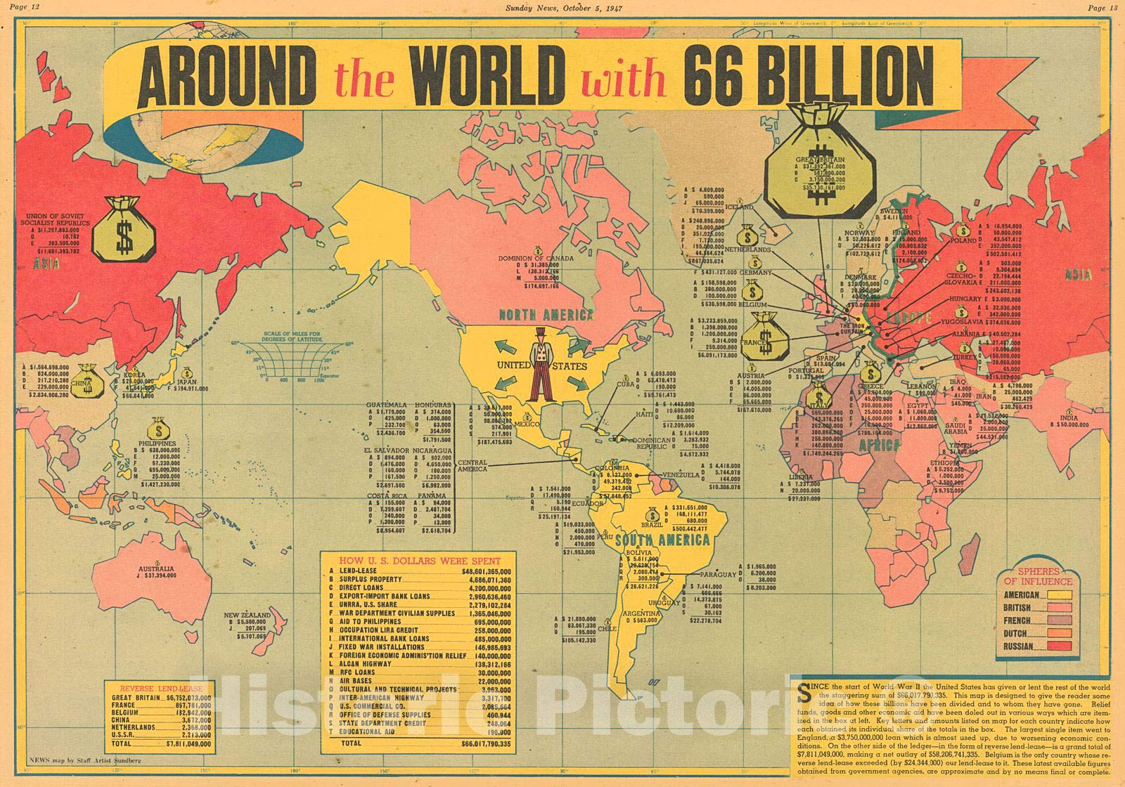 Amazon.com: Historic Map - 1947 Around The World with 66