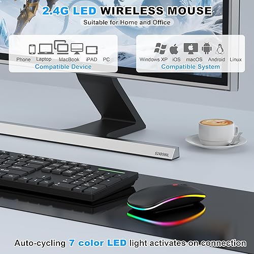 Miniatura 5 de Mouse inalámbrico Bluetooth para MacBook Air Mac Pro iPad, mouse silencioso recargable LED con receptor USB-AUSB-C de 2.4 GHz y mouse jiggler,