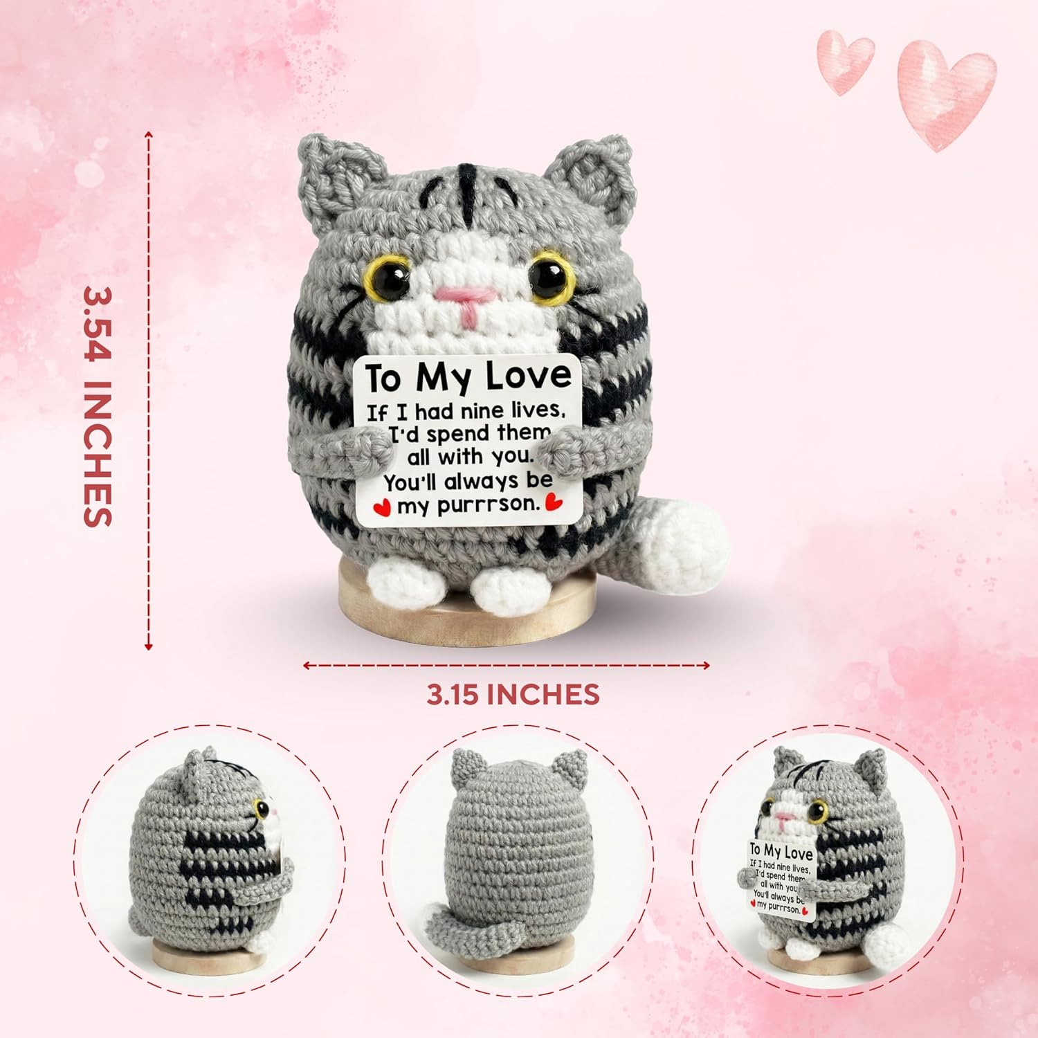 Couple Gifts - Anniversary, Birthday, Valentines Day Gifts for Him, Her, Boyfriend, Girlfriend, Wife, Husband - Love Inspirational Positive Support Cat Crochet Doll