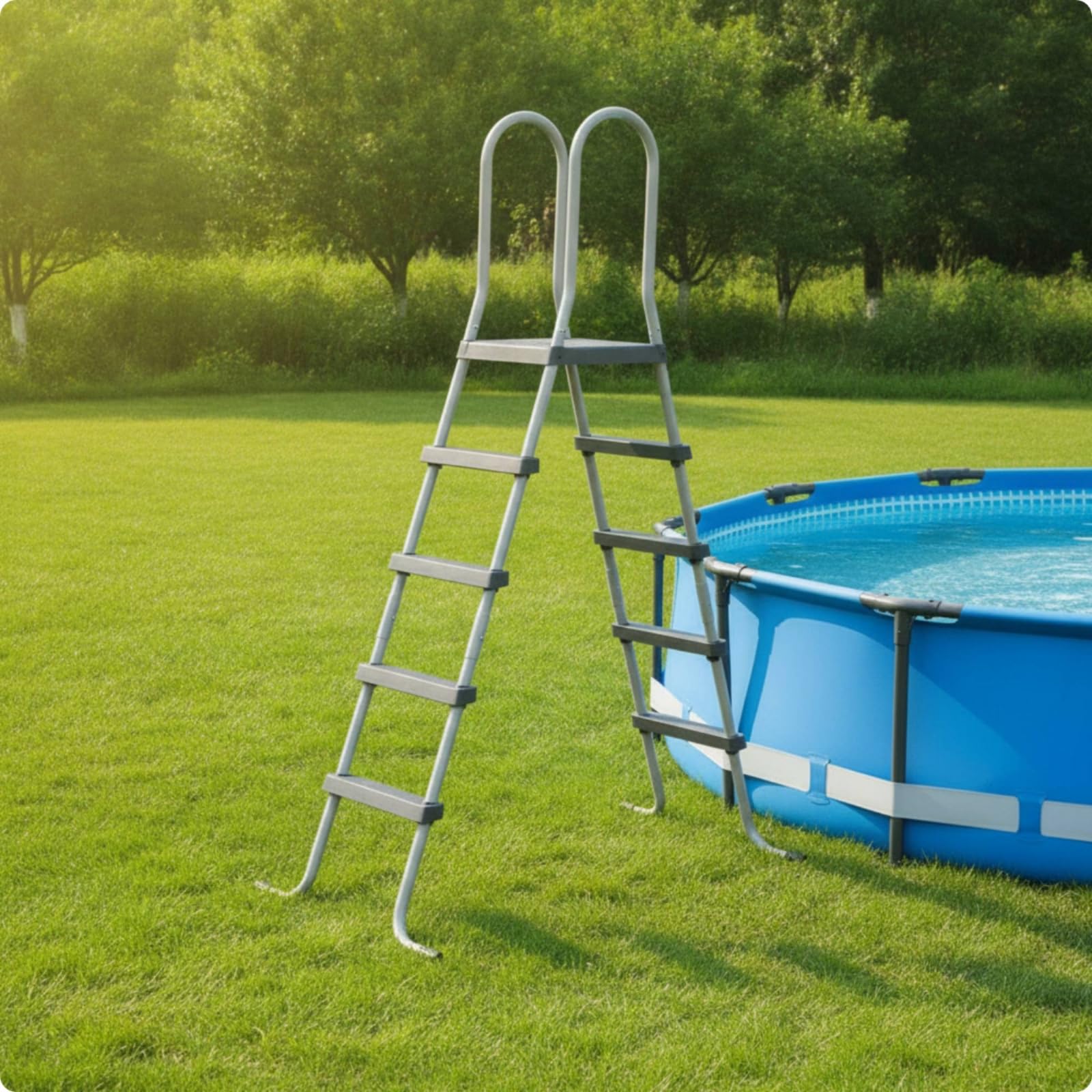 Qianly Scaletta con Corrimano Antiscivolo Curvo Attrezzatura per Proprietari di Piscina, 150cm, W036X 32mm Diametro Scala A Piattaforma A Quattro Gradini