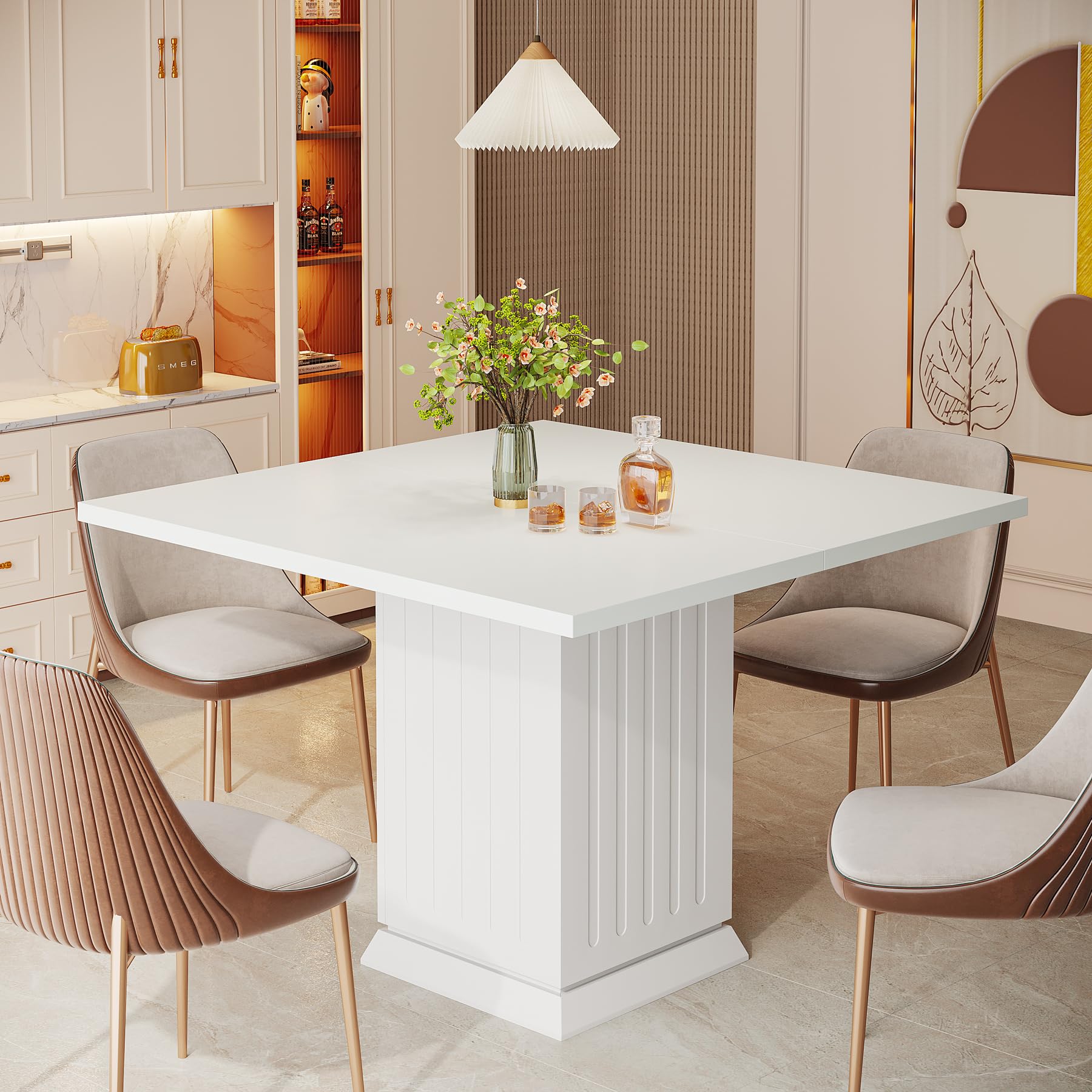 Tribesigns Table de salle à manger carrée de 90 cm avec 2 sets de table, petite table de cuisine avec socle robuste, pour salle à manger, salon, cuisine (blanc)