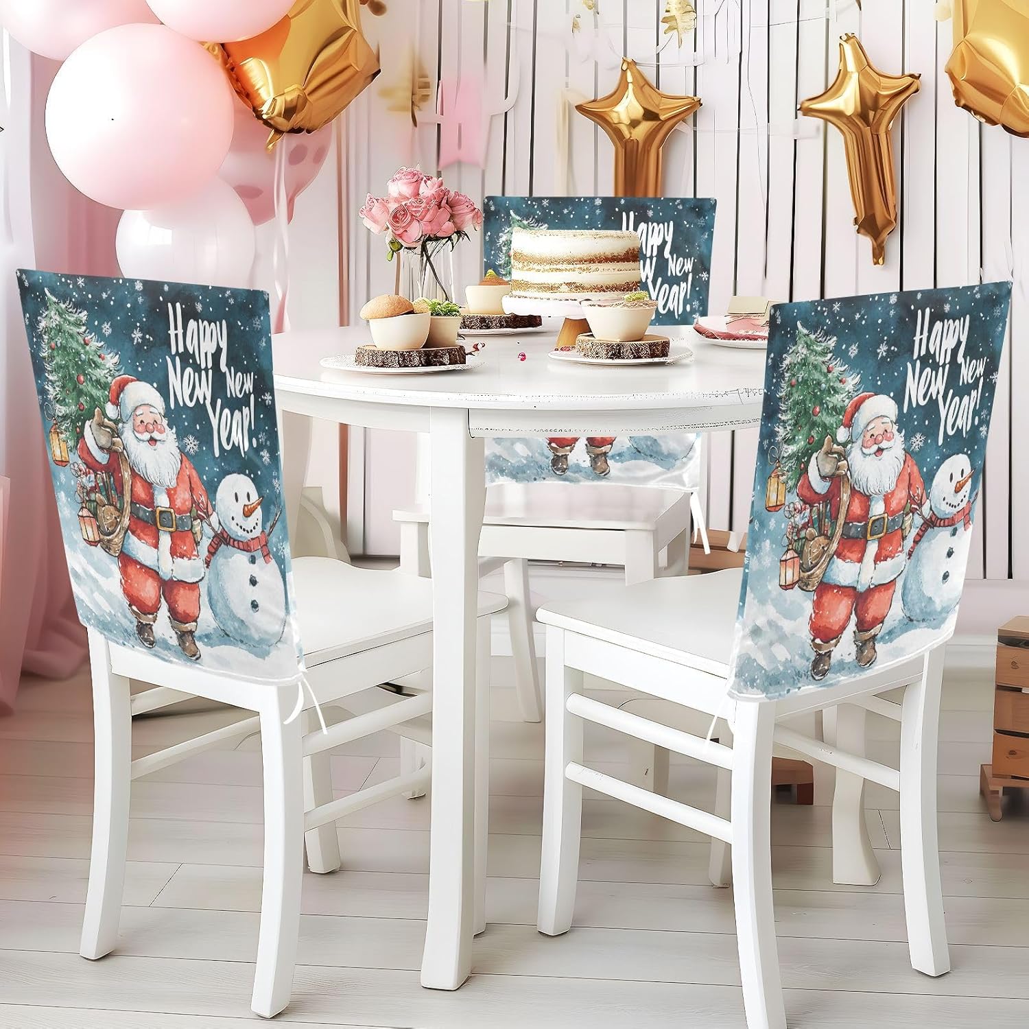 MNSRUU Christmas Snowman Chair Back Cover for Dining Room,Christmas Chair Slipcovers Set of 6, Santa Claus Chair Cover for Kitchen Hotel Holiday Party Decor,57
