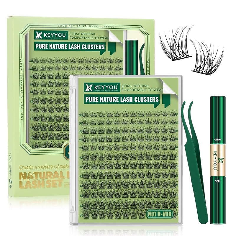 Cílios postiços em tufos KEYYOU N01 com curvatura D, comprimentos de 8 a 16 mm e kit com 144 unidades