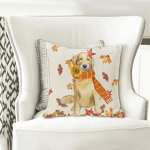 Miniatura 3 de SPXUBZ Funda de almohada de otoño de 18 x 18 pulgadas, diseño de perro dorado retriever, decoración del hogar, Acción de Gracias, casa de campo,