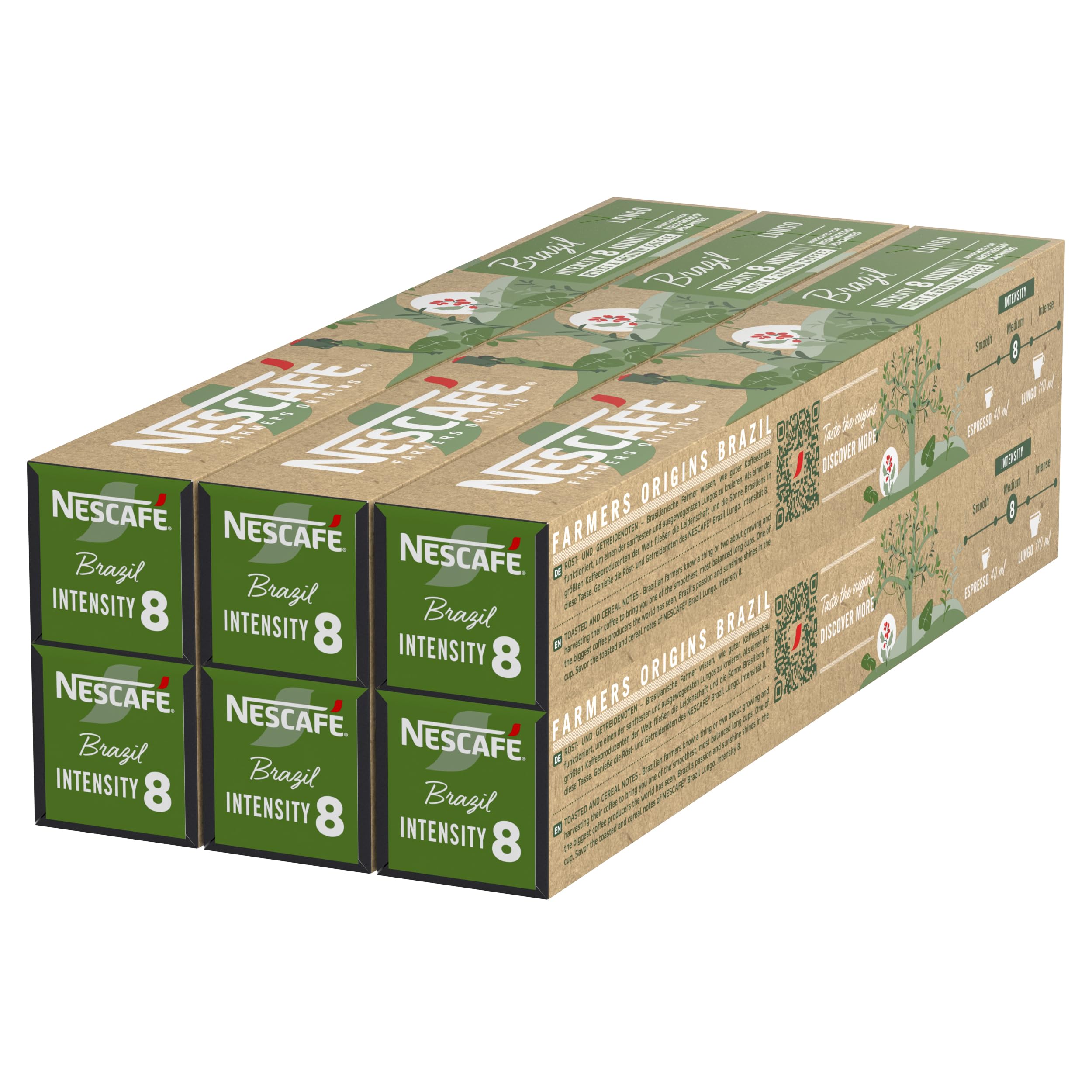 NESCAFÉ Farmers Origins Brazil Lungo Cápsulas de Café 6 x 10 Unidades - Aprobado para Máquinas Nespresso