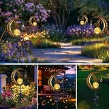 Solar Lights Garden Decorations Outdoor, IP65 Waterproof Moon Fairy Solar Crackle Glass Light, Warm White LED Metal Stake Ornament for Pathway Lawn Patio Yard Gifts for Mom Grandma Women - 6