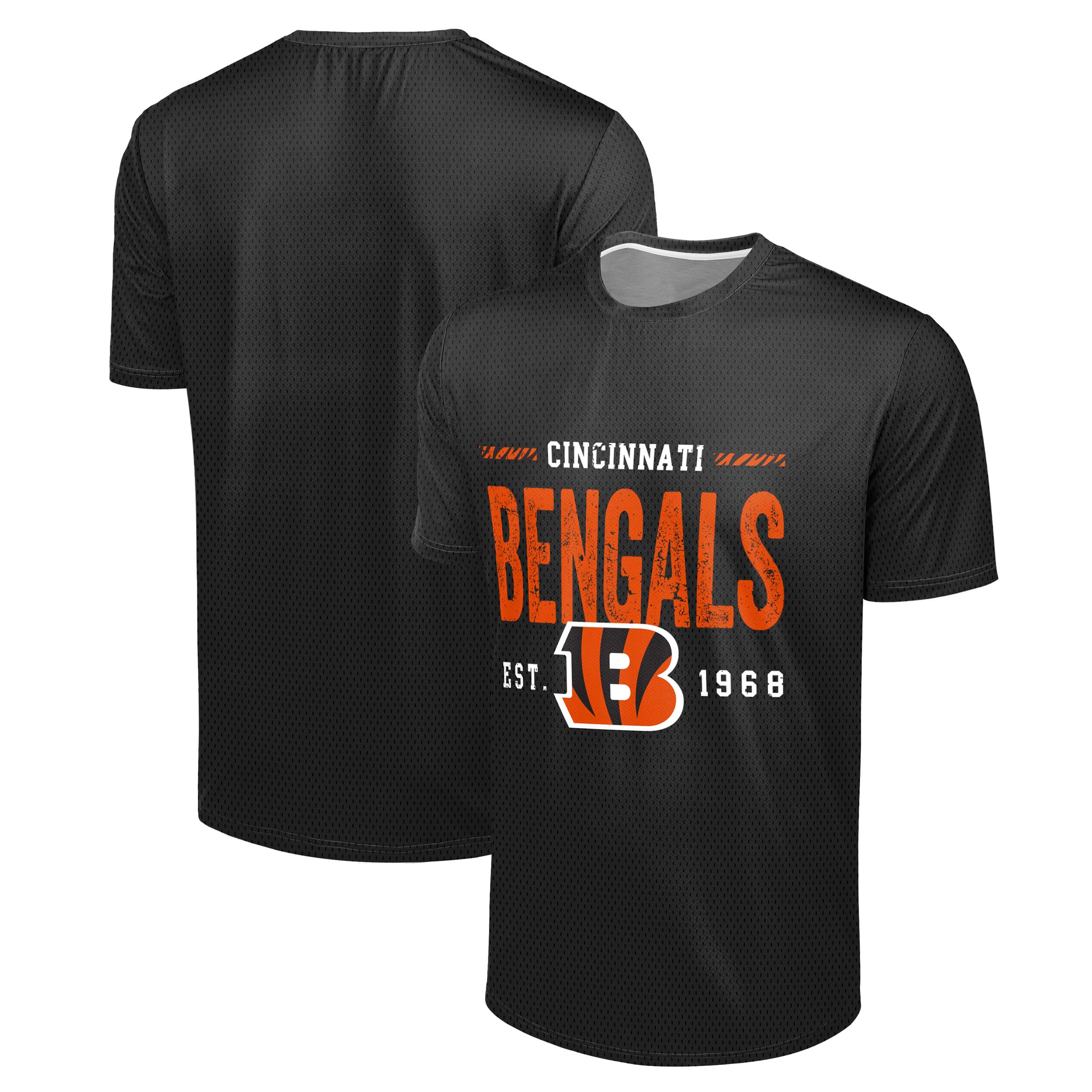 FOCO NFL Men's Officially Licensed Football Team Logo Wordmark Distressed Performance Team Color Crewneck T-Shirt, Cincinnati Bengals - Black, XL