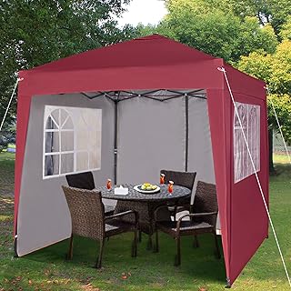 Pop-up Gazebo 2m x 2m With Sides Silver Protective Layer Waterproof Marquee Canopy (WS) (Red)