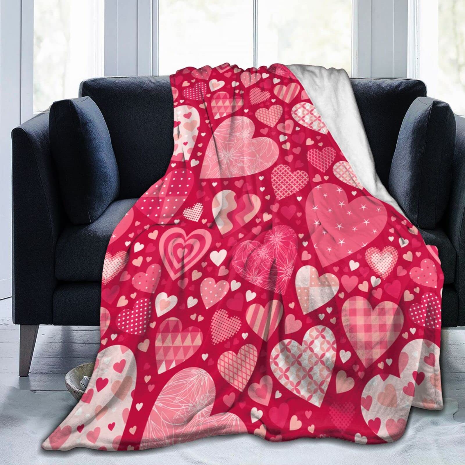 Lsjuee Valentine's Day Hearts Throw Blanket Super Soft Cozy Flannel Blanket Lightweight Bed Blanket for Sofa Couch Bed Romantic Valentine's Day Gift for Wife Girlfriend 80"X60"