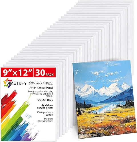 Miniatura 10 de Paquete de 12 lienzos para pintar de 9 x 12 pulgadas, tableros de lienzo para pintar, imprimados con gesso sin ácidos, 100% algodón, para acrílicos,