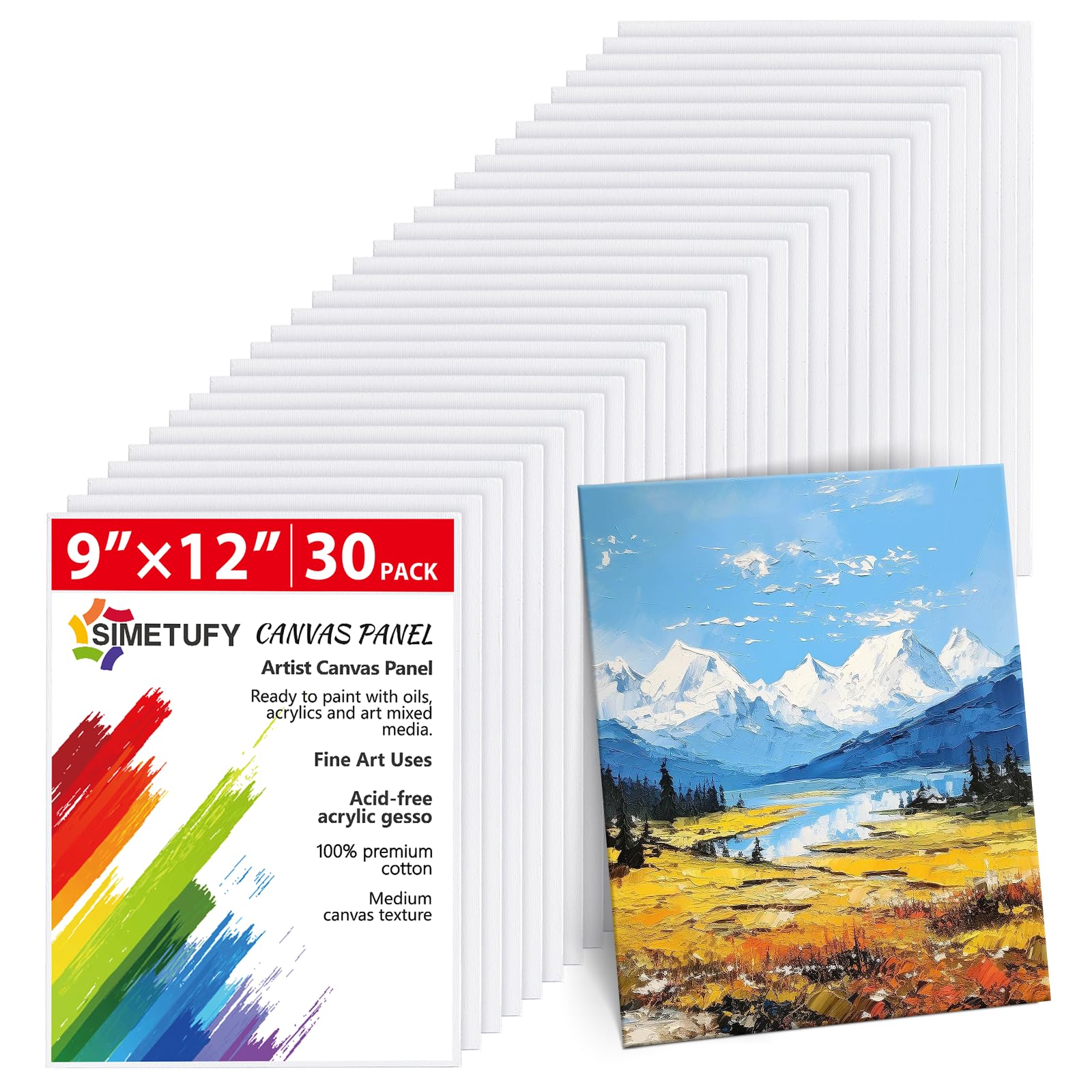 Snapklik.com : Simetufy 30 Pack 9x12 Inch Canvas Boards For Painting Bulk