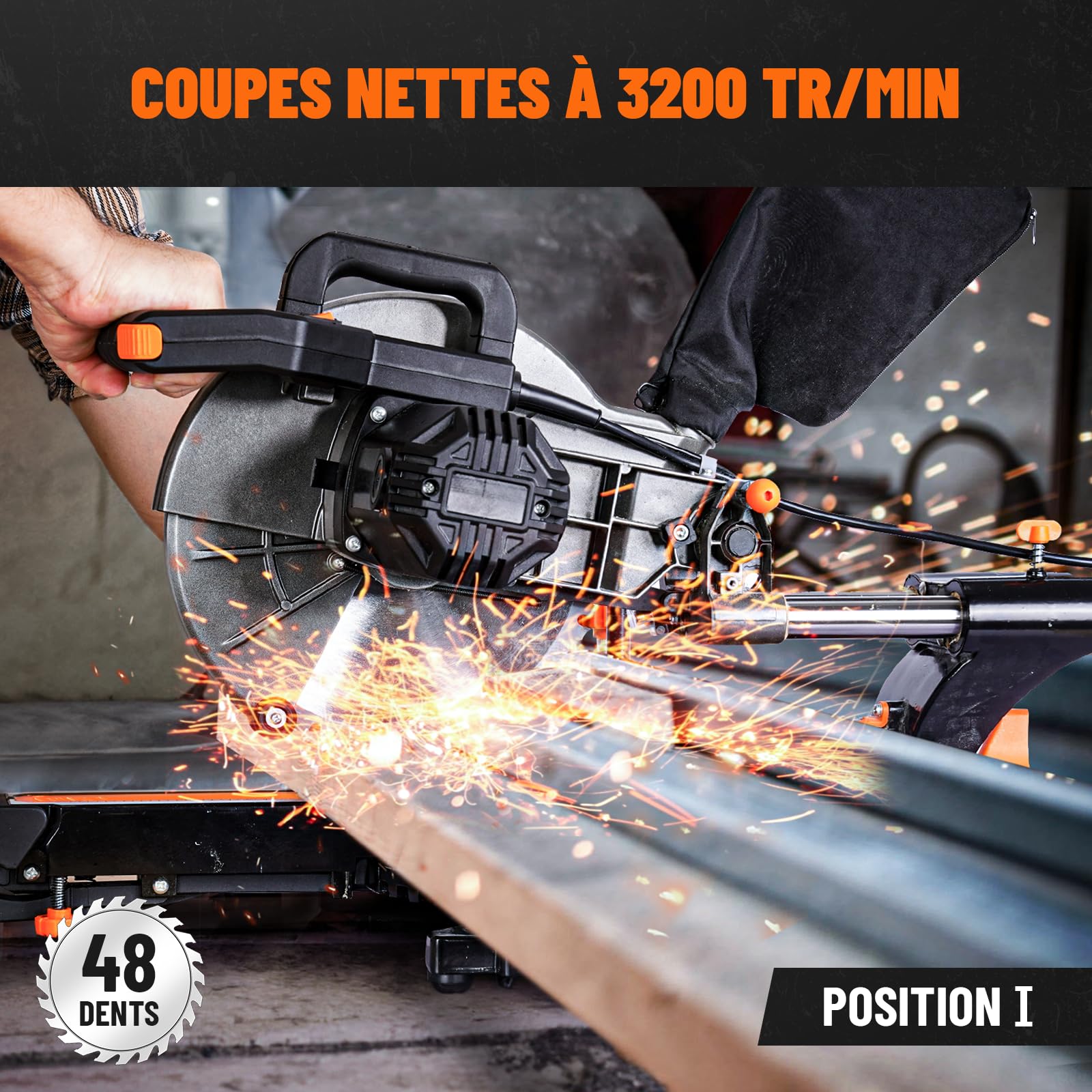 DOVAMAN DMS01A Scie à Onglet Radiale 2000W 2 Vitesses 3200/5000 RPM 3 Lames TCT Coupe Max 340x90mm Inclinaison 0–45° Guide Laser