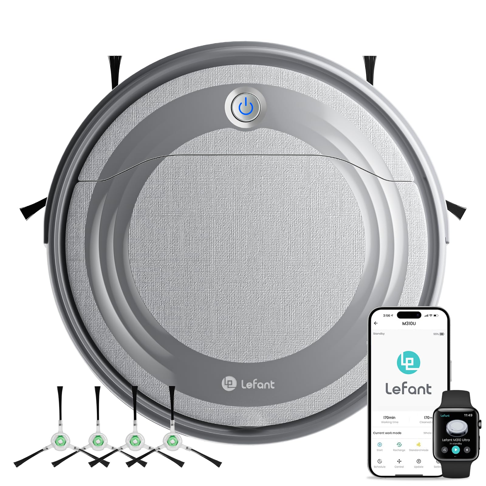 Lefant Robot Vacuum Cleaner M310G, 4500Pa Vacuum Cleaner Robot with Precise PSD Navigation, 180 Minutes Runtime, HEPA Filter, WLAN Robot Vacuum Cleaner without Wiping Function, Ideal for Pet Hair, Carpets  Hard Floors