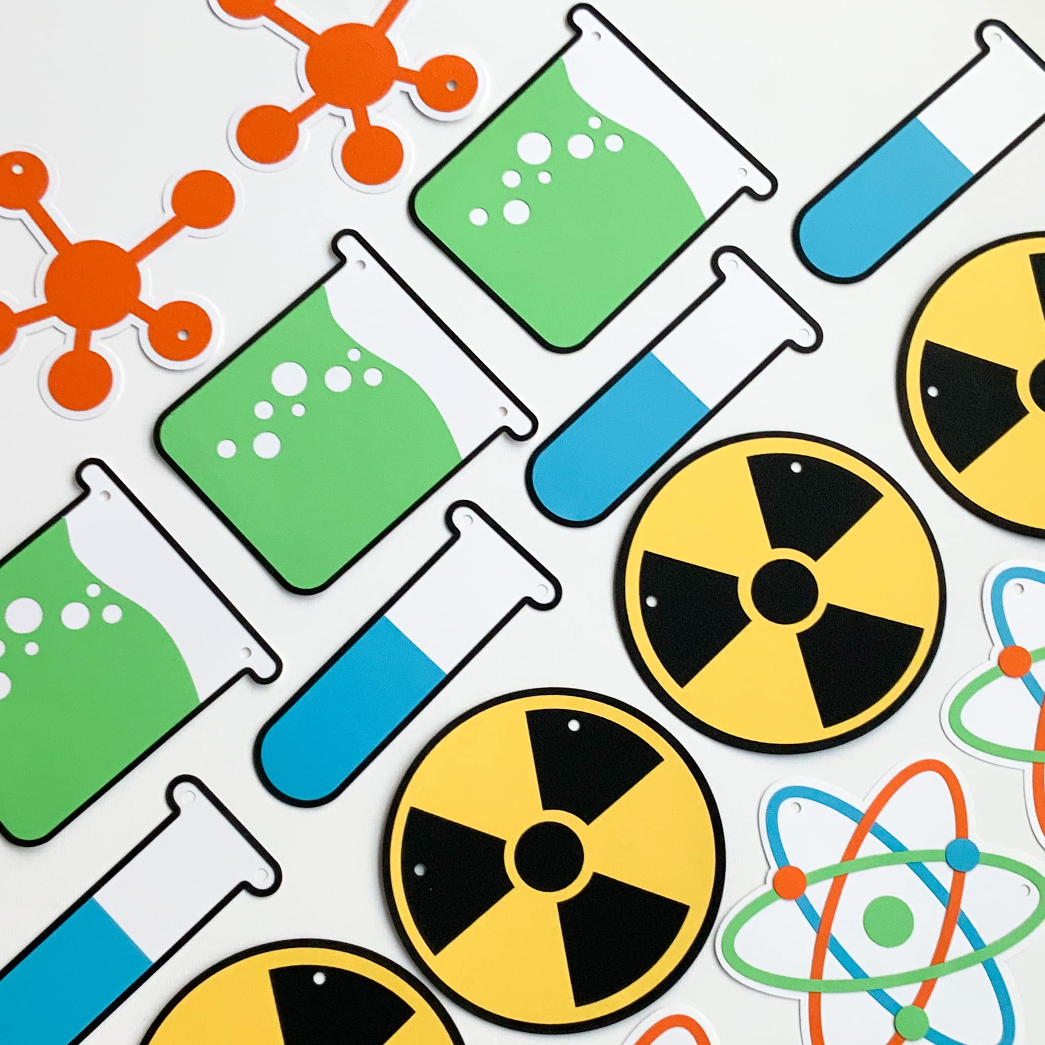Science Theme Paper Bunting, 12 Pieces, Orange, Blue, Green, Yellow, White and Black, 55 inches in Length