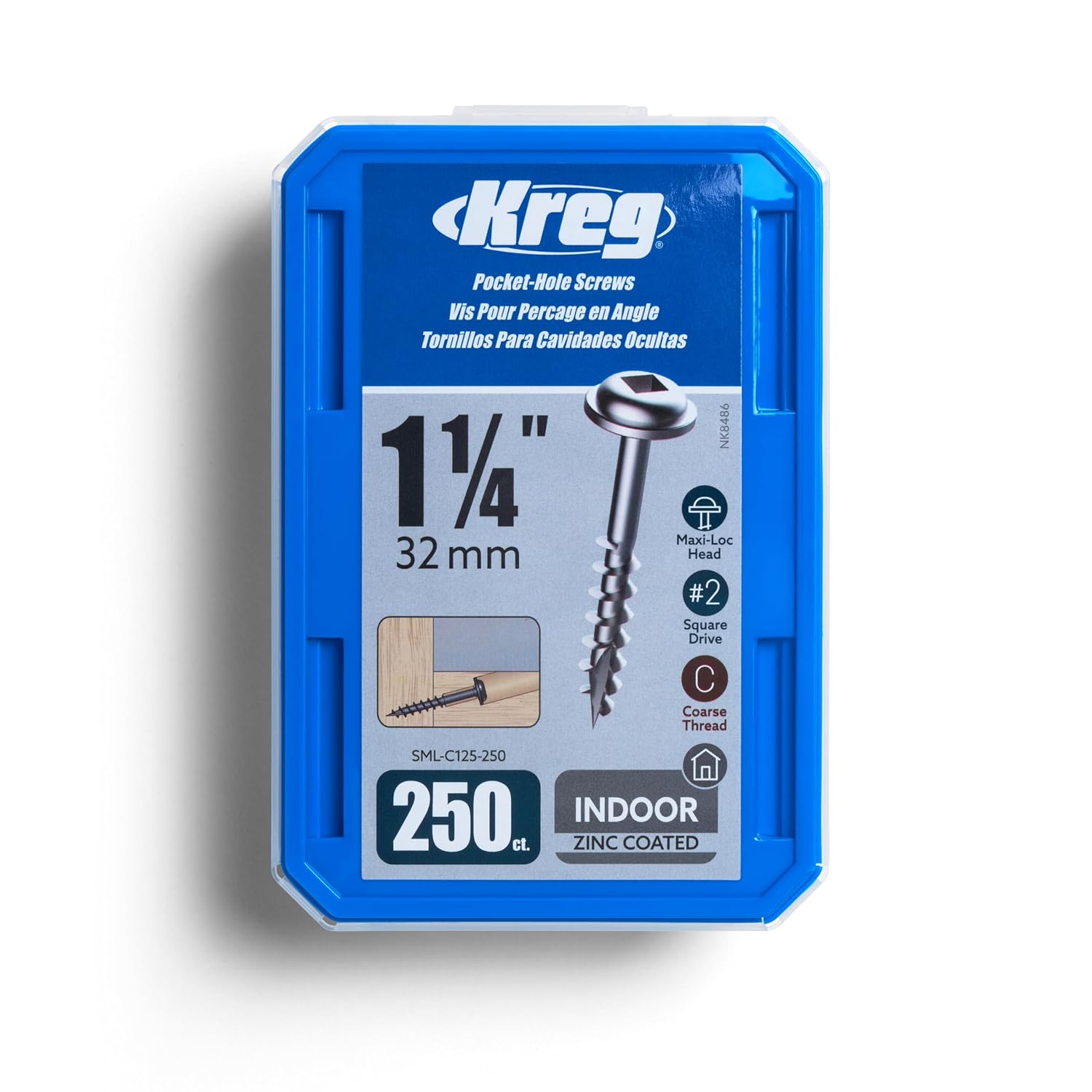 Tornillos para madera Kreg Zinc Pocket-Hole 1-1/4 pulg 250 pcs miniatura 1