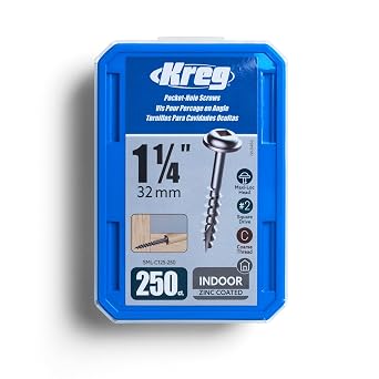 Kreg Zinc Pocket-Hole Screws - SML-C125-250 - 1-1/4 Inch - Coarse Thread - Maxi-Loc Head - Indoor - 250 Count