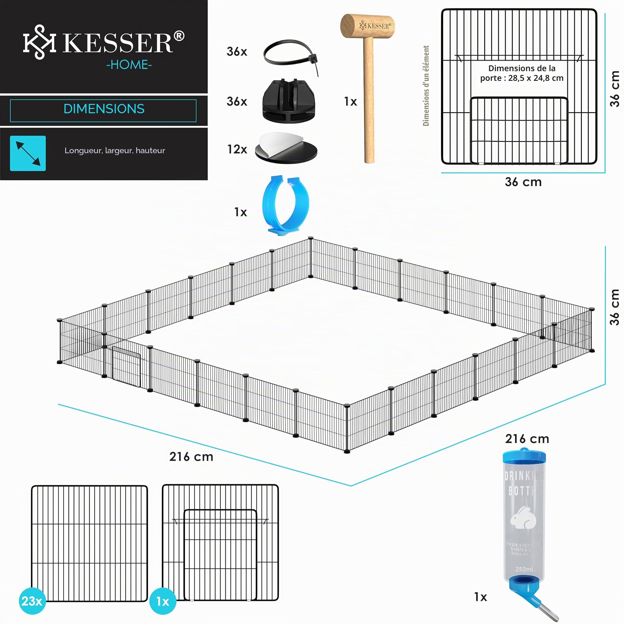 KESSER® Parc Enclos Double grillagé en métal grillagé XXL avec Porte Enclos pour Petits Animaux et cochons d'Inde Libre, Cage pour Petits Animaux et Lapins
