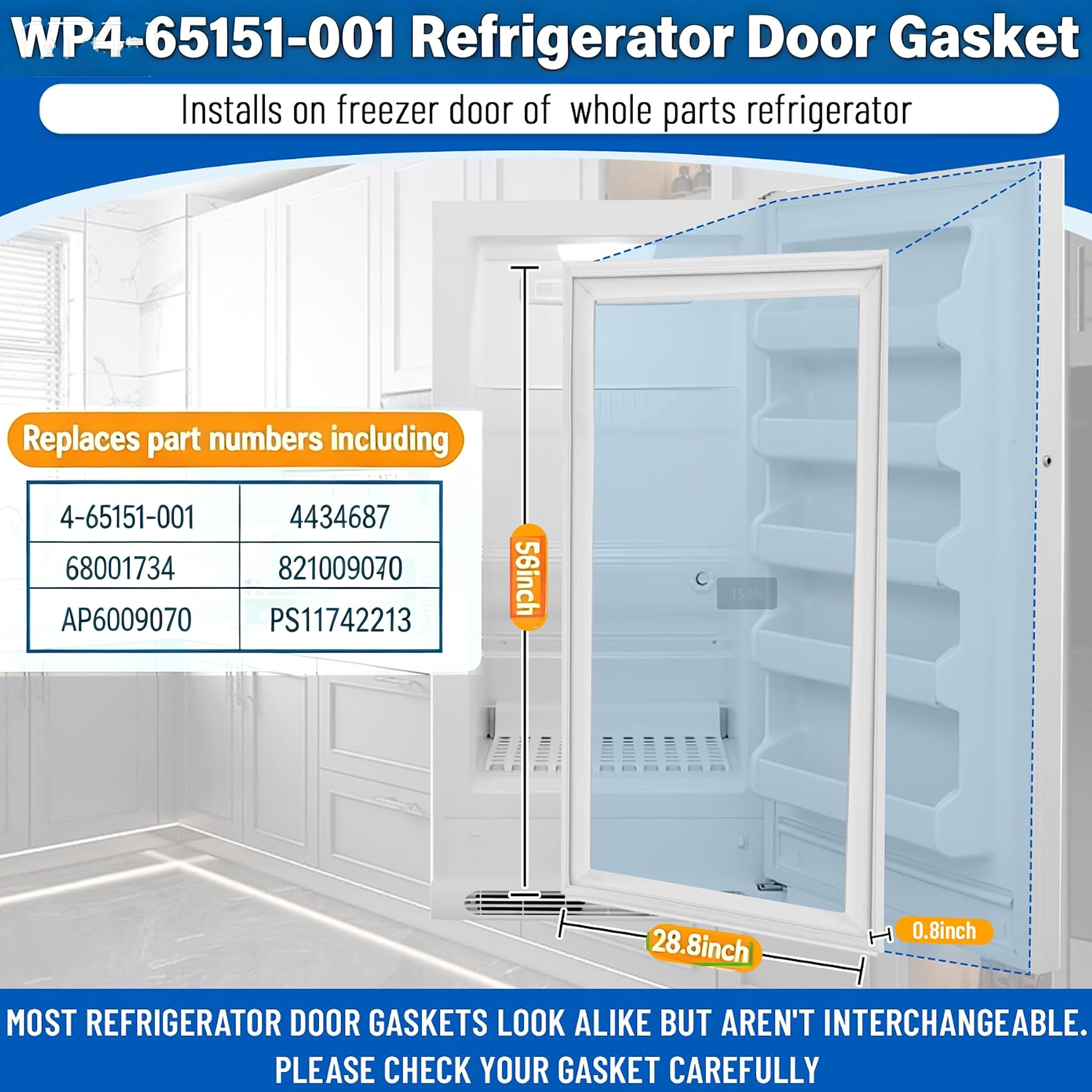Aggiornato WP4-65151-001 Guarnizione porta congelatore per Whirlpool Amana