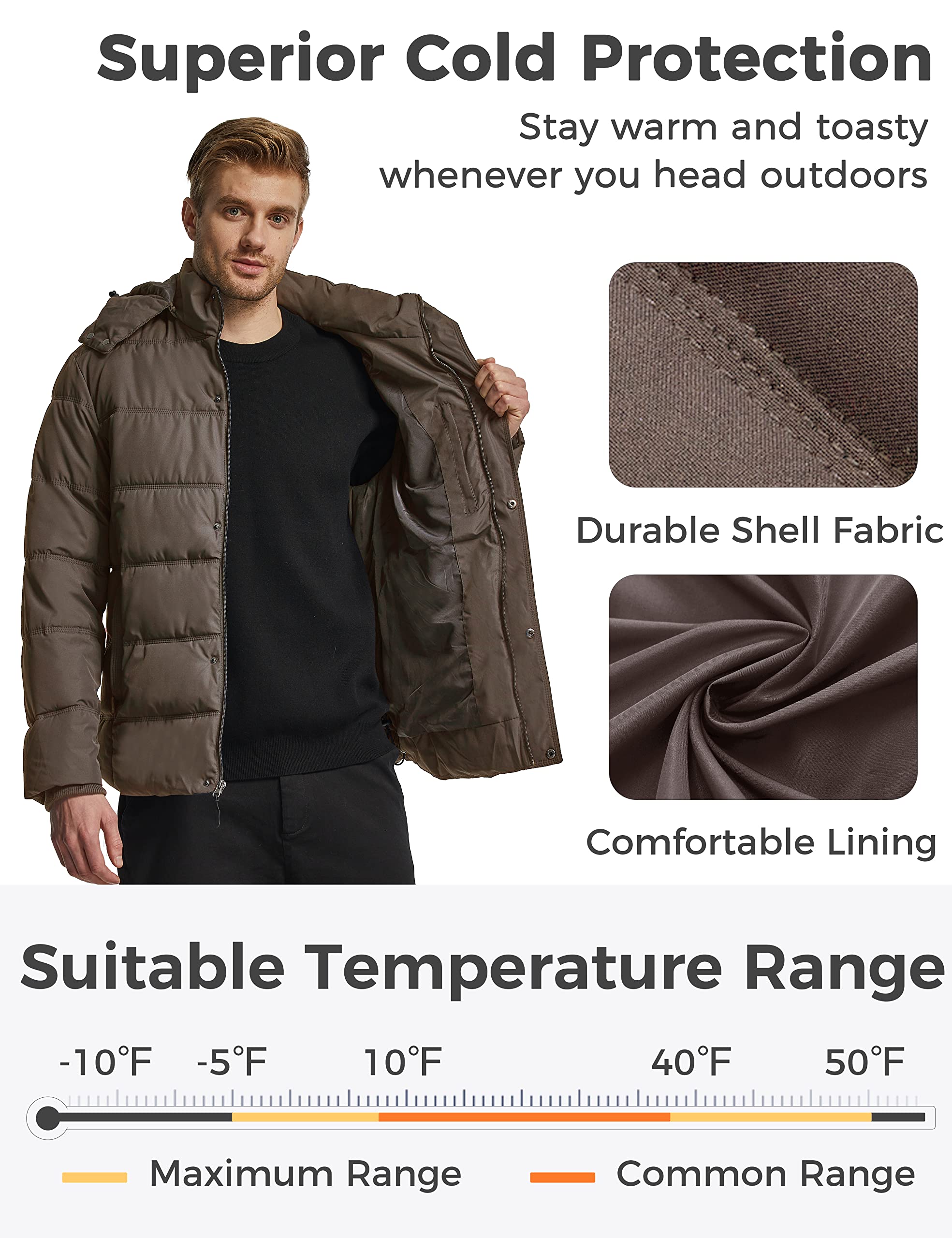 Wantdo Męski zimowy ciepły płaszcz Klasyczny płaszcz z podszewką z bawełny Wiatroszczelna kurtka wierzchnia Casual Outdoor Parka