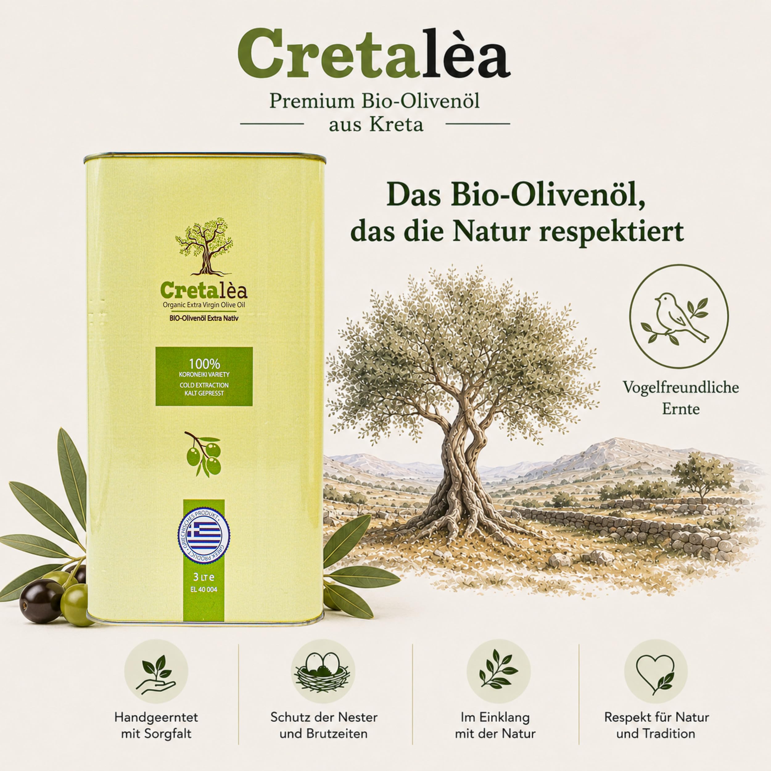 Oliwa z oliwek bio kanister 3 litrowy – Cretalèa – z Krety – świeże zbiory – tłoczony na zimno – ekstra natywny – Grecja – pierwsza klasa jakości