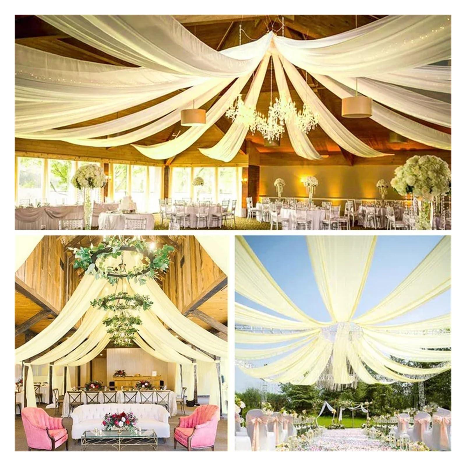 MDSIOKHJ Ceiling Drapes Wedding Arch Ceiling Drape Roof Decor Sheer Chiffon Tulle Curtain Draping Backdrop Party Supplies Drapery Ceremony Decoration(Light yellow,150x600cm)