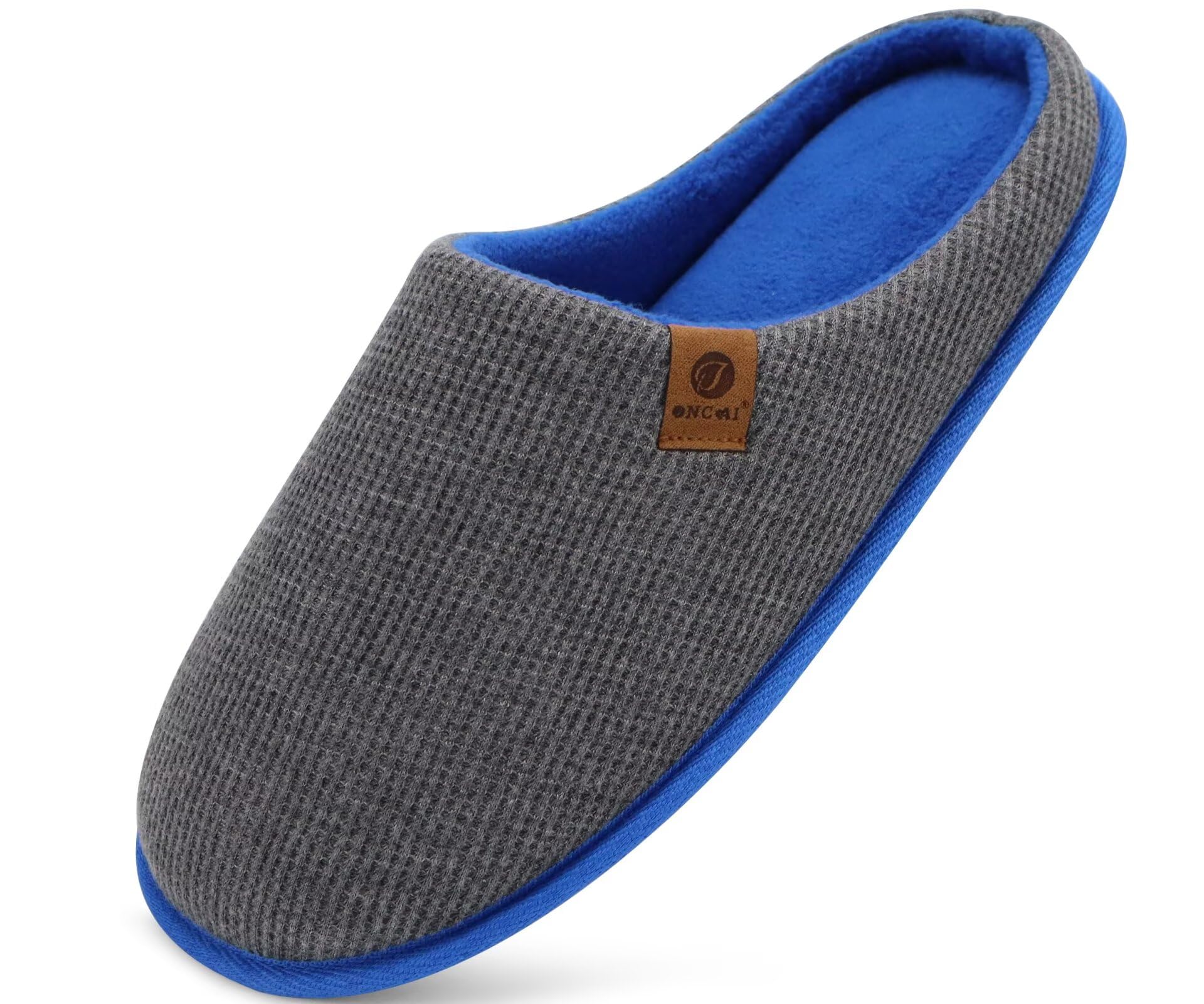 ONCAI Hausschuhe Herren Rückstellschaum Memory Foam Herren Pantoffeln und Mann Haus Schuhe mit Kunstpelz Futter und Indoor Outdoor Gummisohlen EU Größe 40-49