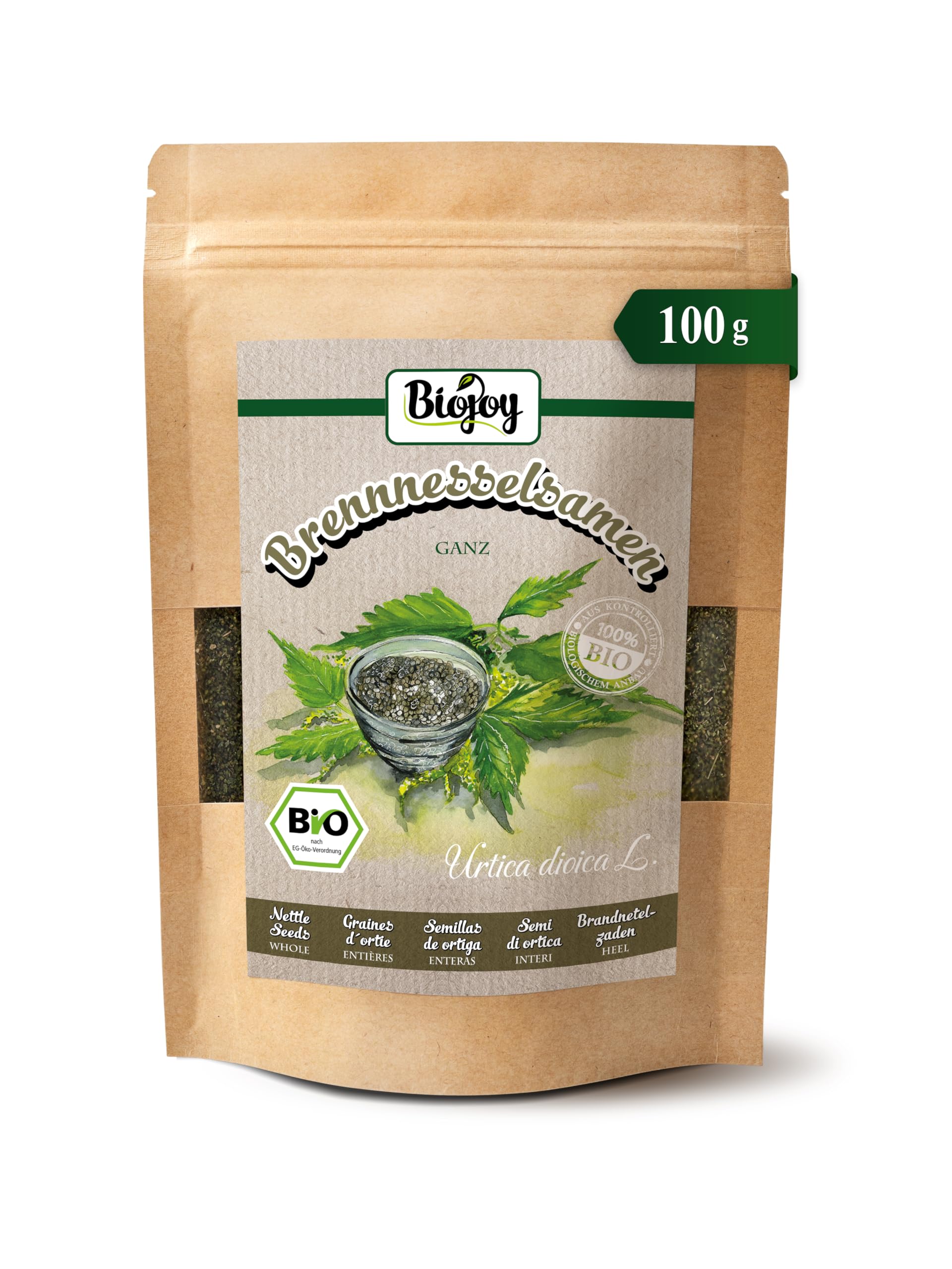 Biojoy BIO-Brennesselsamen (100 g), getrocknet und ganz, ideal für Brennesseltee oder zum Essen (Urtica dioica)