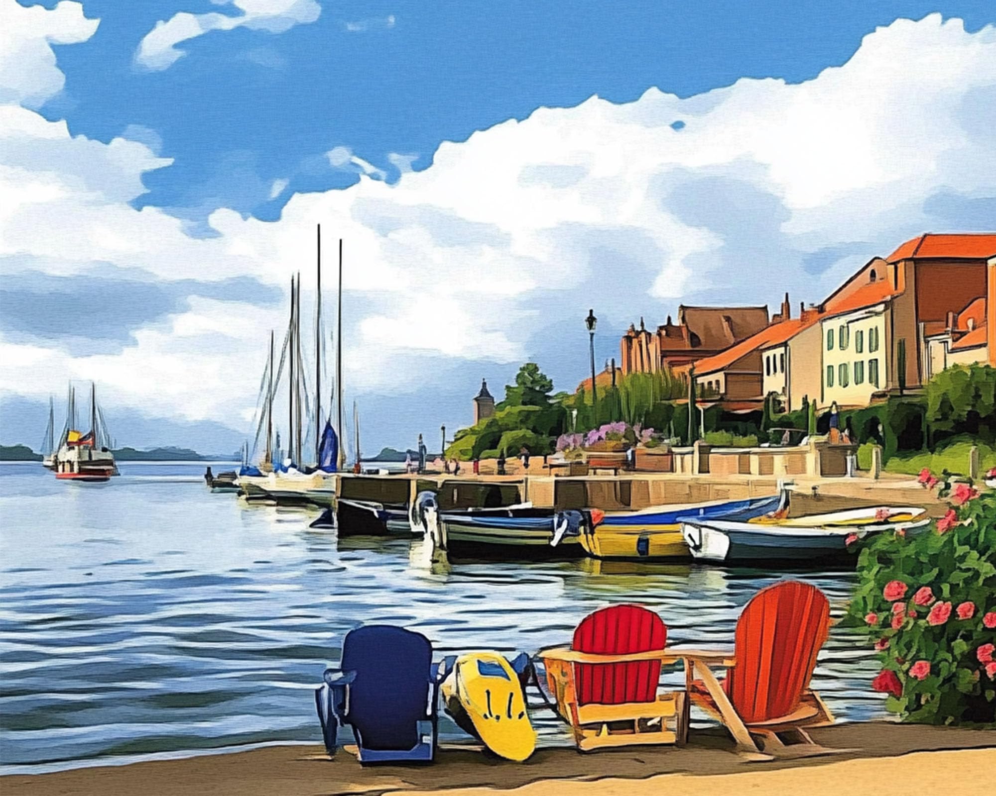 Maomaomi Paint by Numbers DIY Acrylic Painting Kit for Kids & Adults Beginner – 16" Wx20 L Harbour Pattern