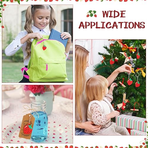 Miniatura 6 de Jadive Llaveros de fresa, regalos de fiesta de baby shower, fruta y fresa, llaveros para invitados, bolsa de regalo blanca, etiquetas de