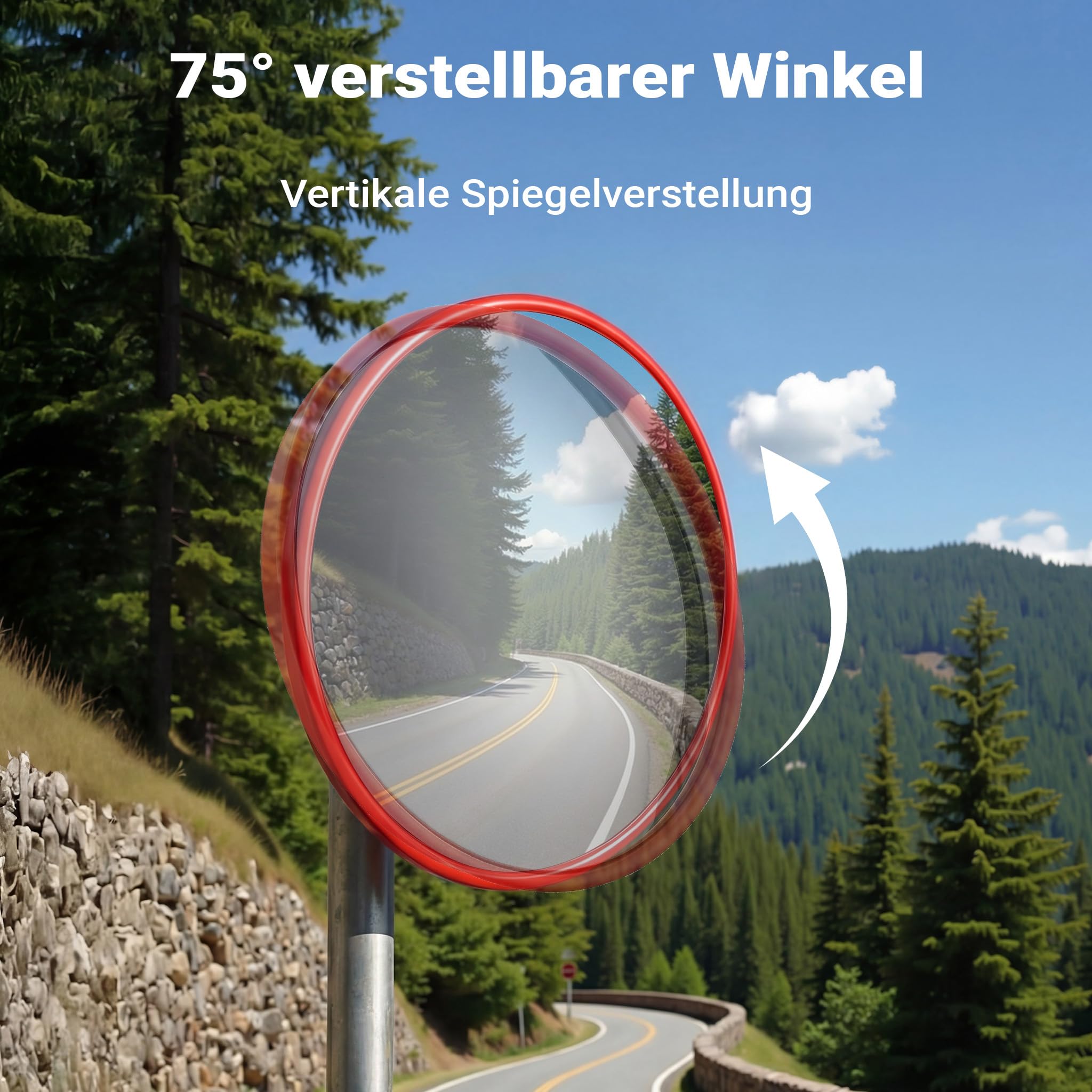 Wiltec Espejo de tráfico 80 cm convexo, espejo de seguridad redondo con campo de visión 130-160°, espejo de policarbonato, espejo de vigilancia para salidas incl. material de montaje