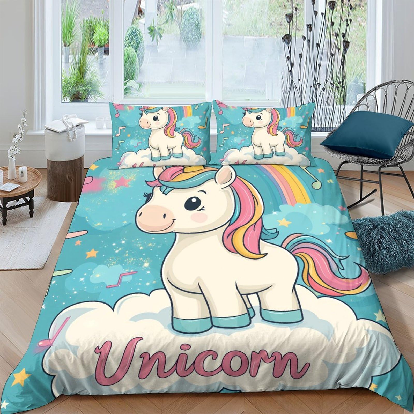 Ctjqhvkz Style-2 3D Printed Cute Unicorn Fitted Sheet Microfiber Rainbow Cartoon Bed Sheet For Bedroom Dorm Mattress Protection Decor Single（135X200cm）