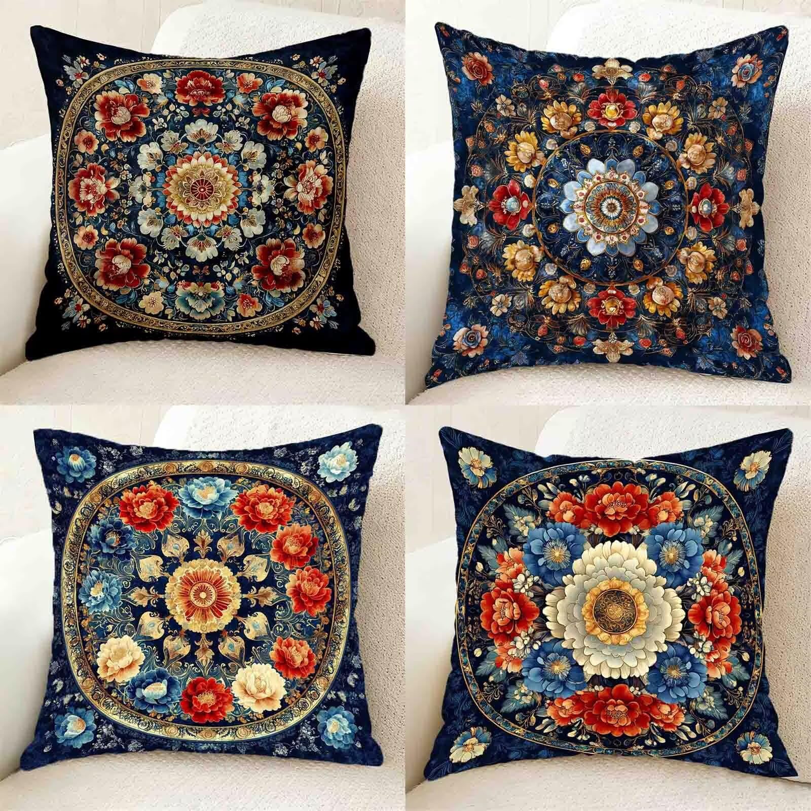Kolorowa poszewka na poduszkę 60 x 60 cm, zestaw 4 szt., wodoszczelna, lniana poszewka na poduszkę na sofę, nadruk HD, kwadratowa poduszka dekoracyjna do pokoju, dekoracja salonu, z ukrytym zamkiem