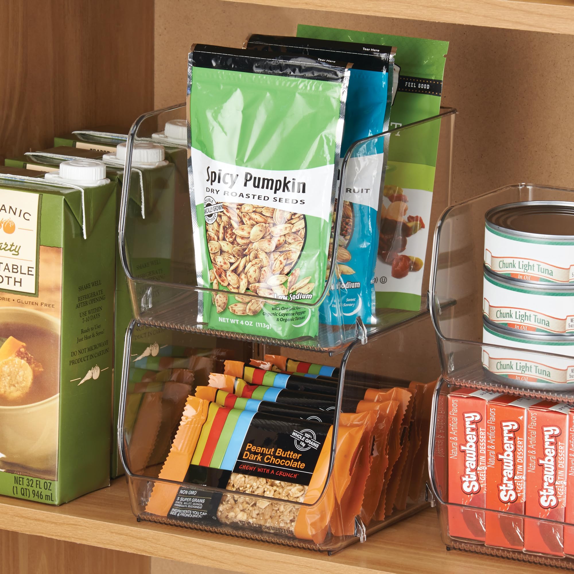 iDesign Set di 6 contenitori impilabili con apertura frontale, trasparenti | Organizzazione di cucina e dispensa