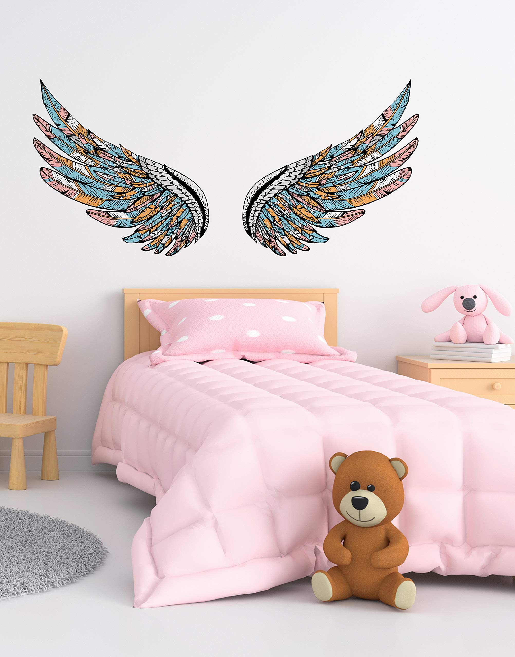 Mural De Pared Angel Baby | Calcomanía De Guardería Con Flores Y Alas | Decoración De Vinilo Extraíble Para Habitación De Bebé