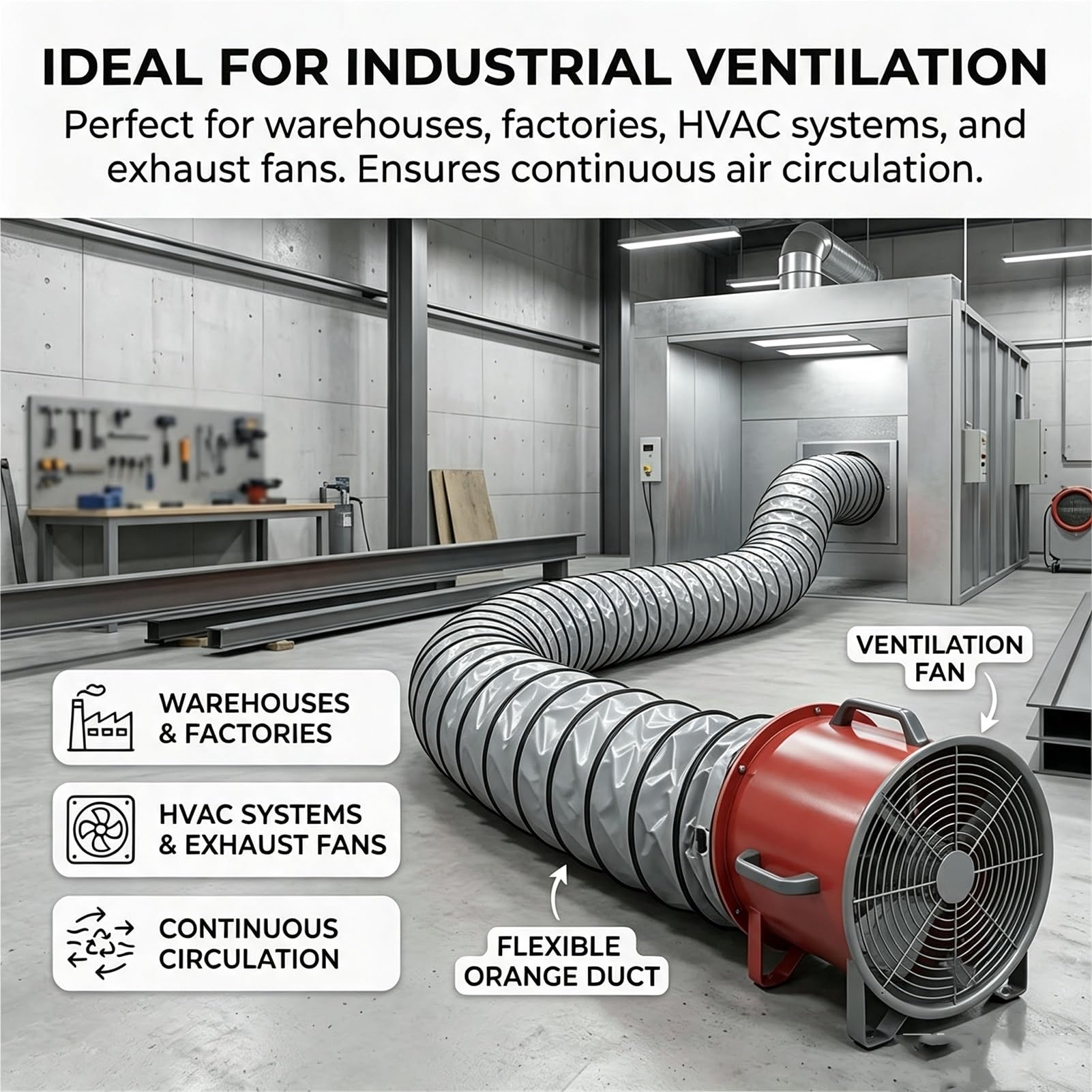 Tubo Flessibile Ventilazione Ignifugo per Aspiratore | Ignifugo Fino A 120°C | Anelli A DAcciaio Inox Fissaggio Rapido | Tessuto PVC 3 Strati 0,36mm(L3m/9.8FT,Id(A)450mm/17.7in)