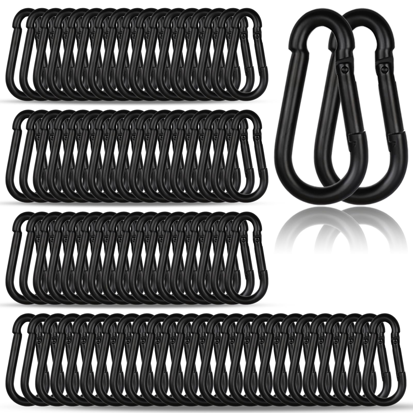 Mosquetón negro, gancho a presión en pulgadas, clips pequeños, mosquetón de resorte para pesca, camping, hamaca, correas de perro, capacidad de sujeción de 220 libras