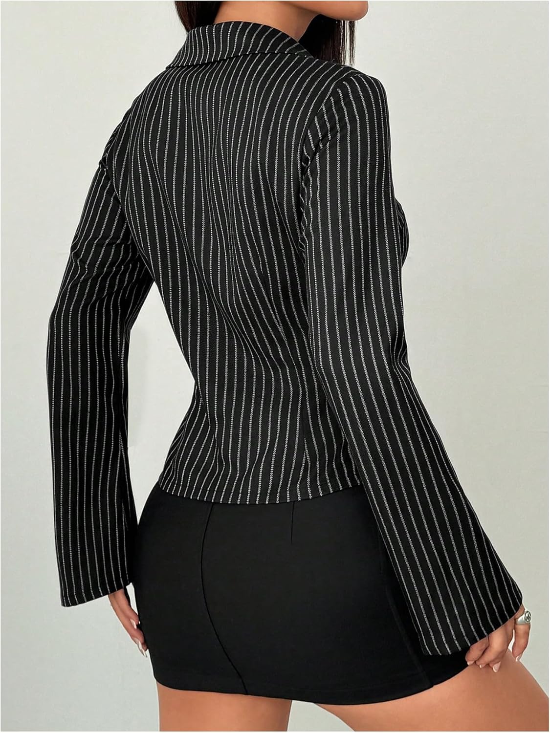 Floerns Women's Striped Button Down Shirts Long Sleeve Business Casual Blouse Top - Image 4