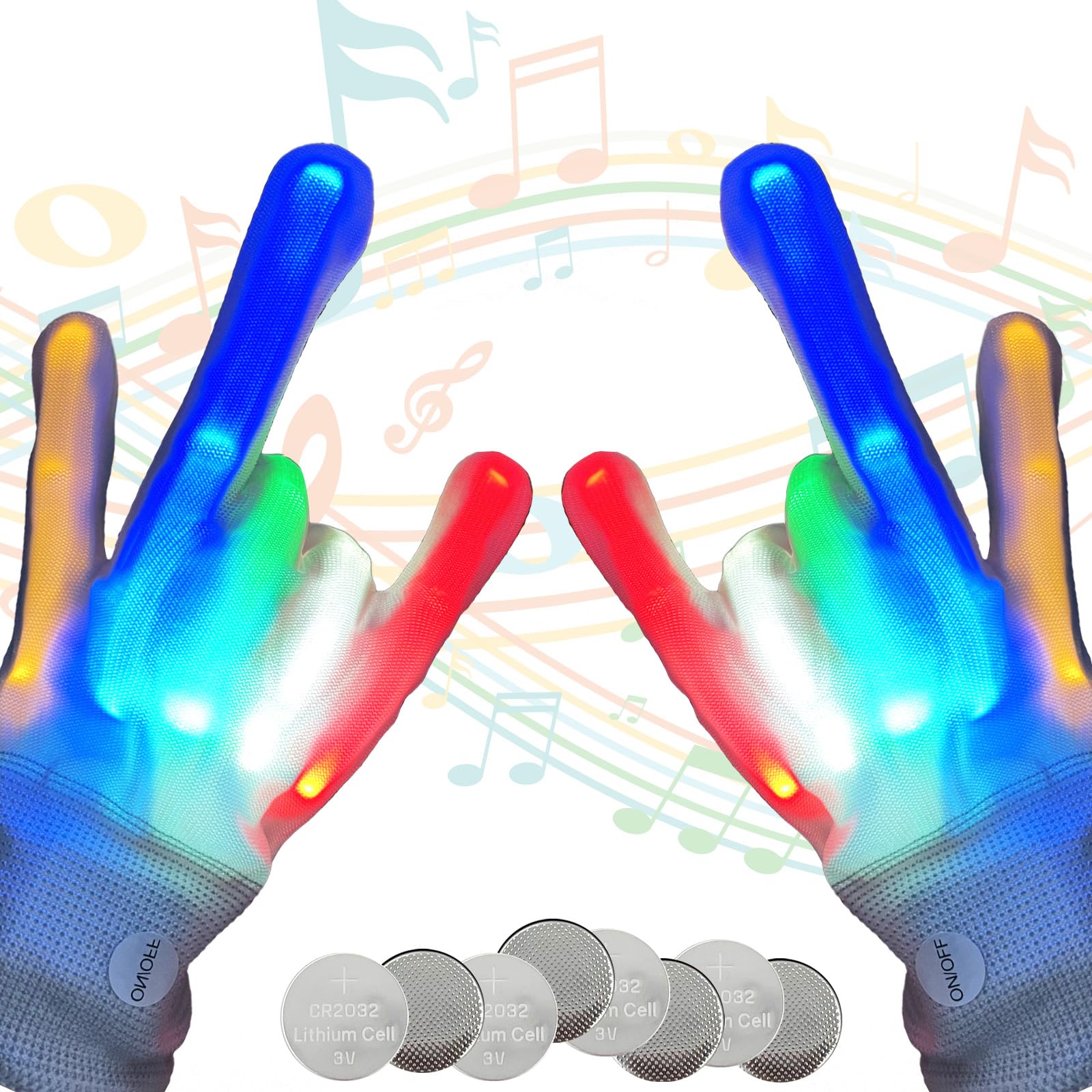 Halloween Sound Activated LED Glowing Gloves with 5 Colors and 7 Modes, Flash Finger Lights Up Gloves for Children Halloween Christmas Festival, Rave, Cosplay , Birthday, Masquerade, Music Party (M),